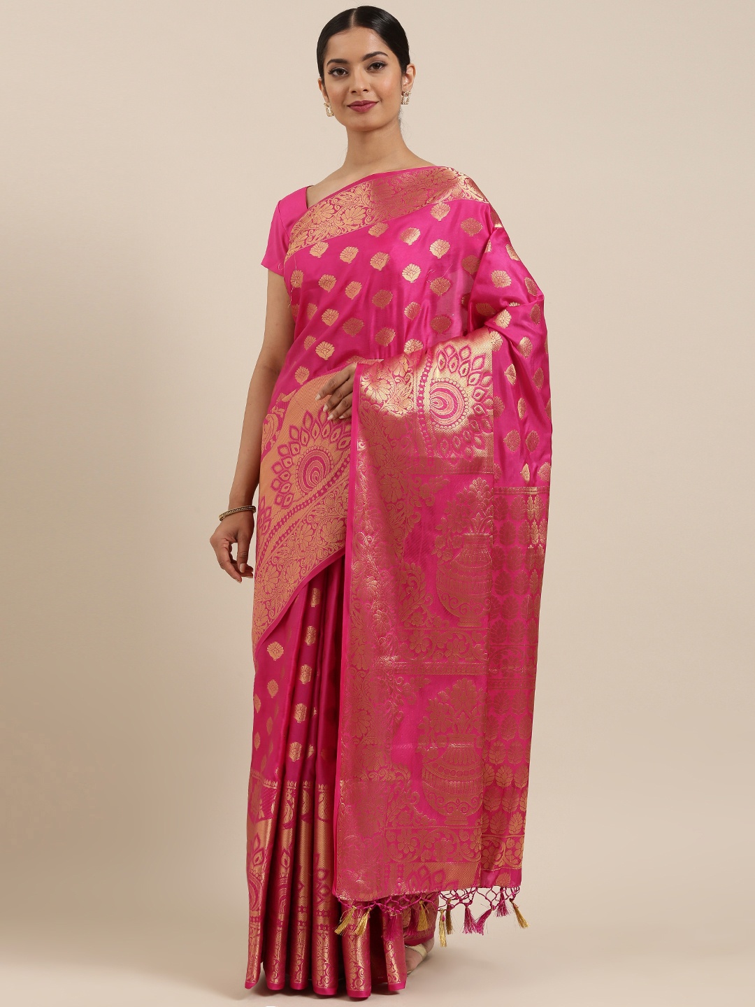 

MIMOSA Pink Art Silk Woven Design Kanjeevaram Saree