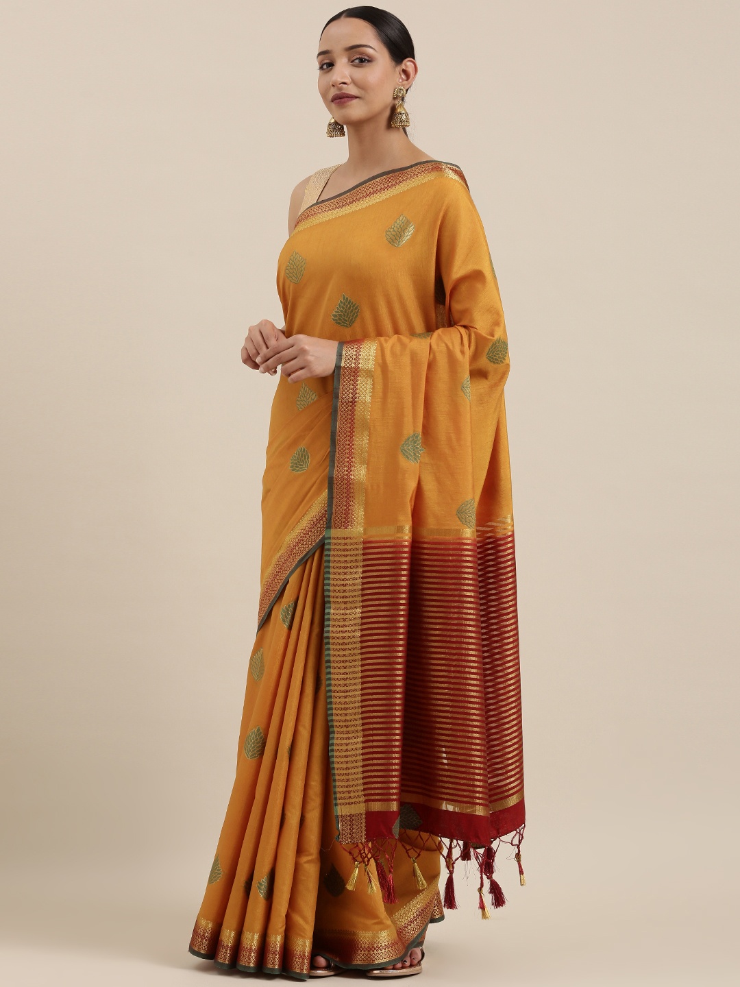 

MIMOSA Brown & Maroon Art Silk Woven Design Kanjeevaram Saree