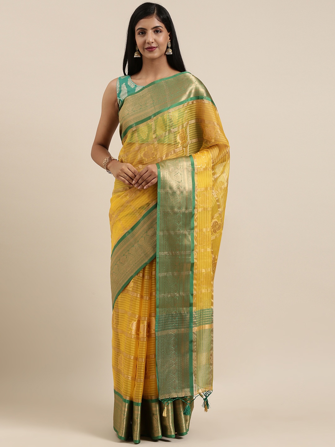 

MIMOSA Yellow & Green Organza Woven Design Banarasi Saree