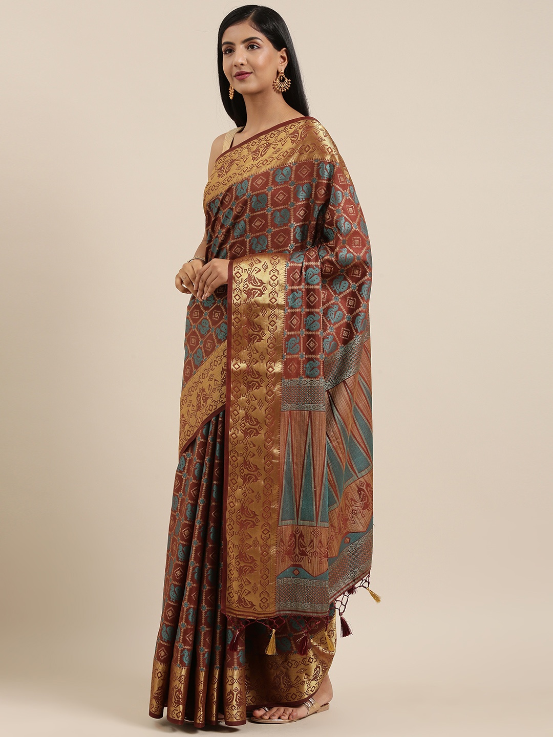 

MIMOSA Coffee Brown Art Silk Woven Design Patola Saree