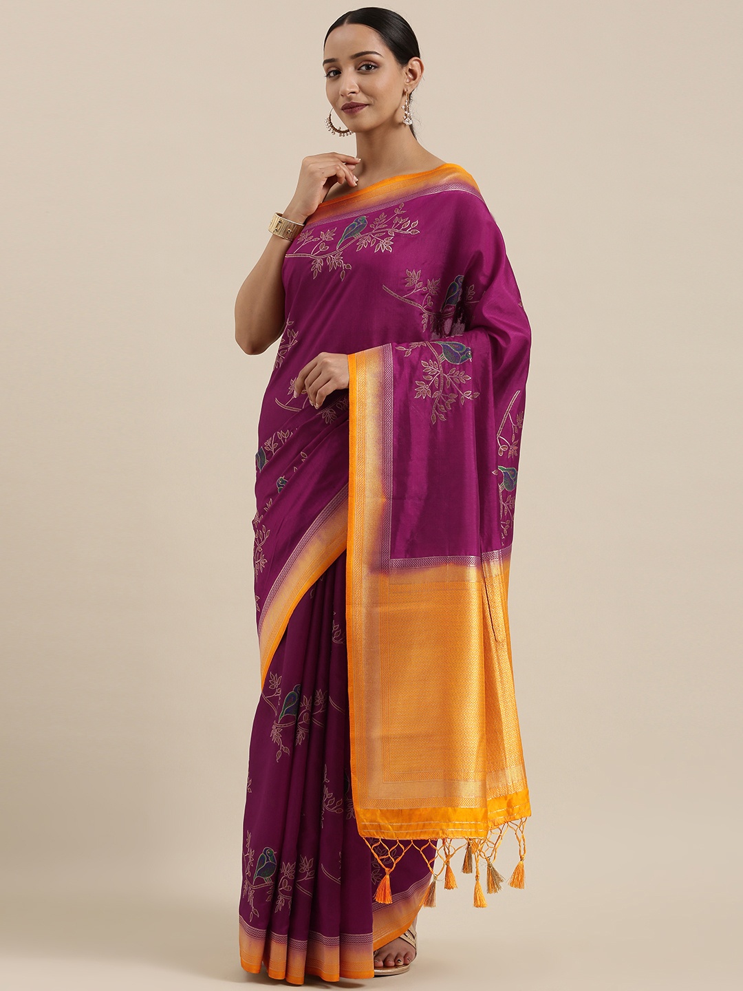 

MIMOSA Purple Art Silk Woven Design Kanjeevaram Saree