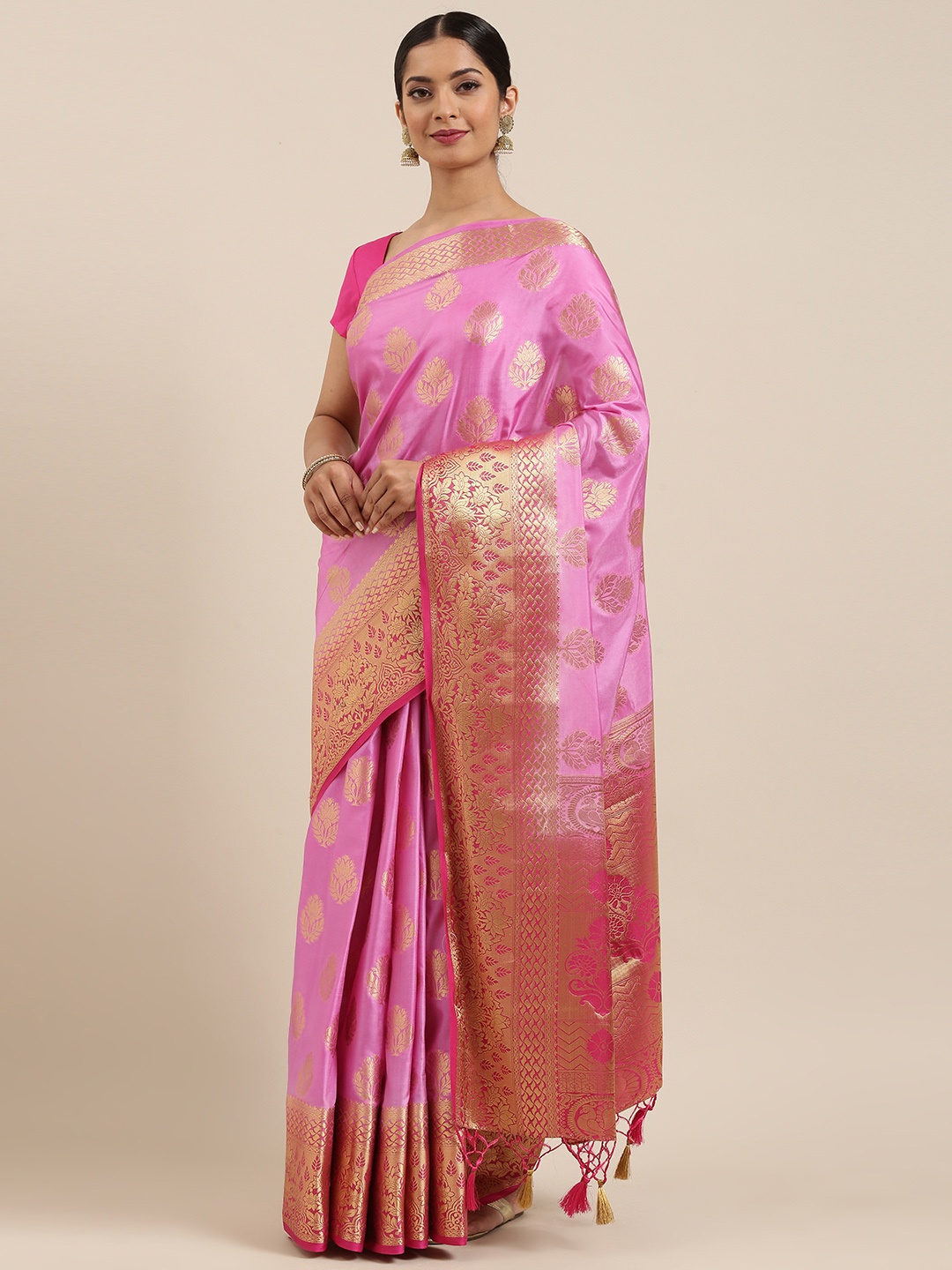 

MIMOSA Pink Art Silk Woven Design Kanjeevaram Saree