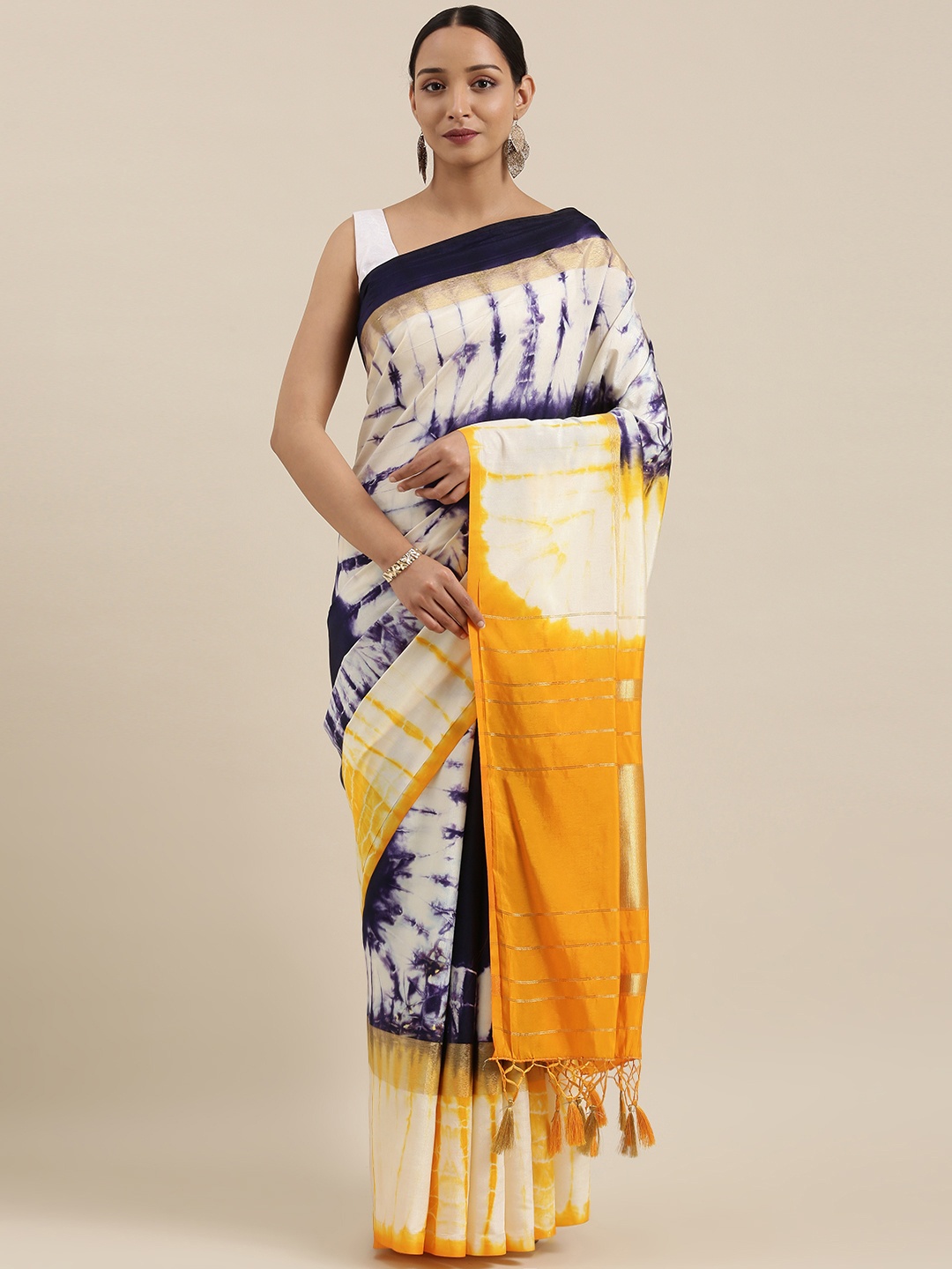 

MIMOSA White & Blue Art Silk Dyed Saree