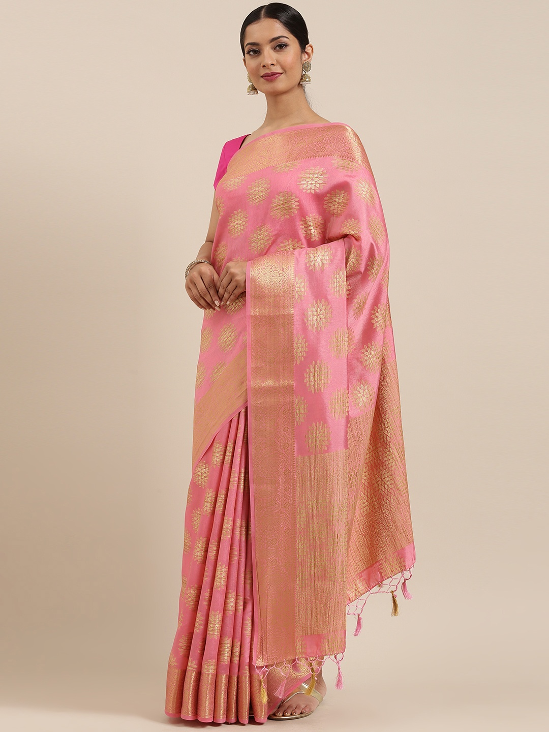 

MIMOSA Pink Art Silk Woven Design Kanjeevaram Saree