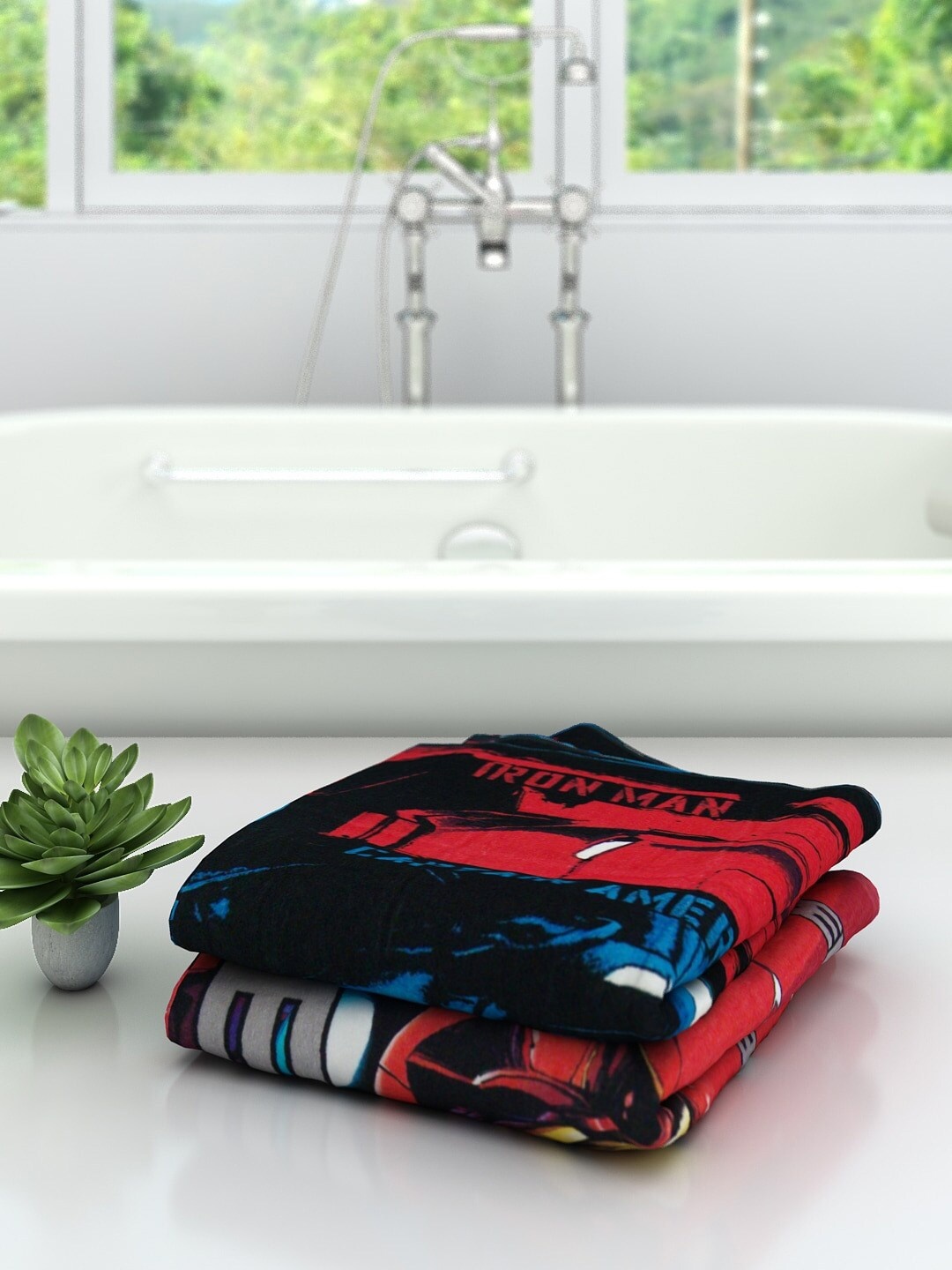 

Marvel Kids Set Of 2 Avengers Printed 350 GSM Cotton Bath Towels, Blue