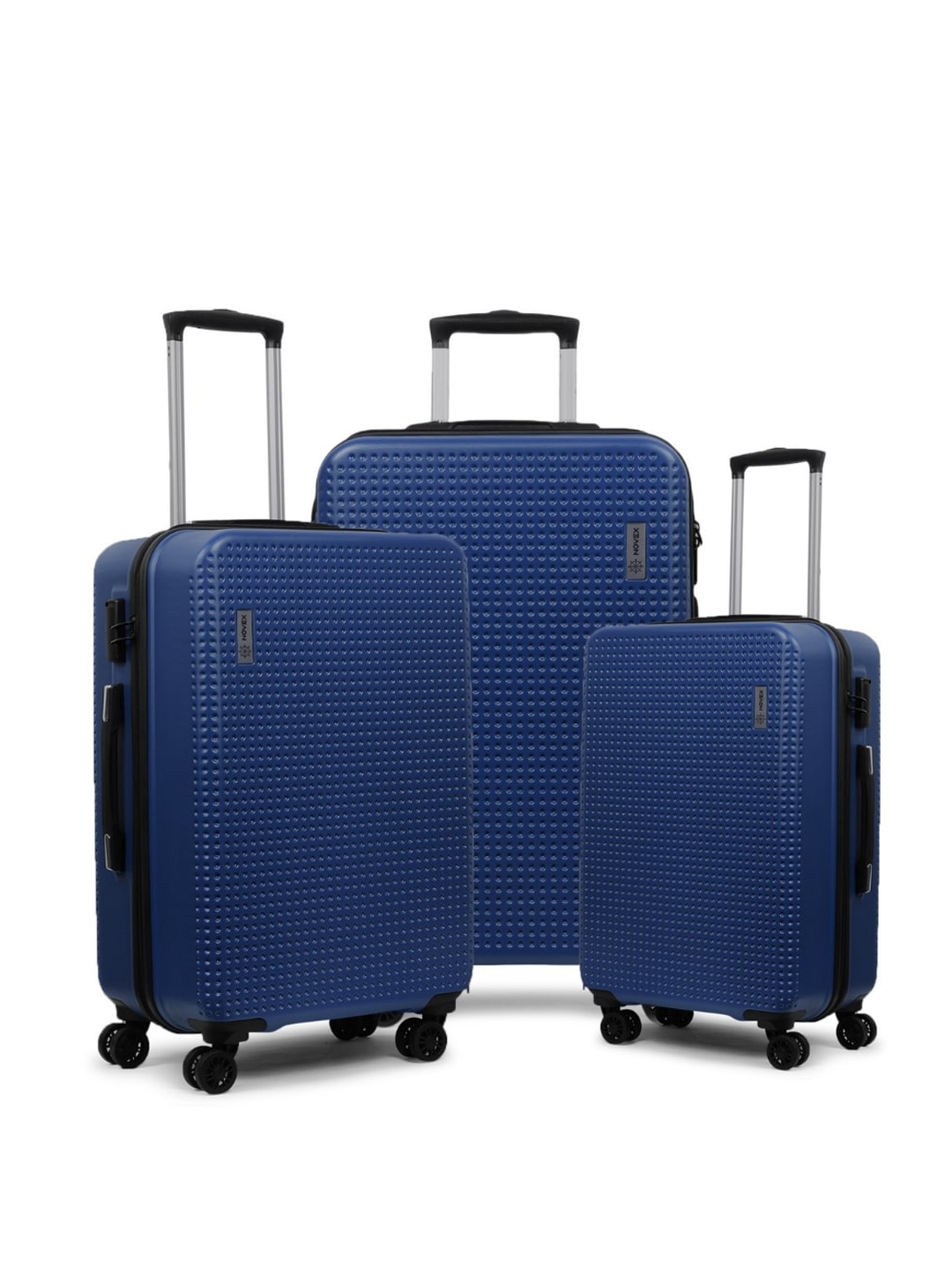 

Unisex Set of 3 Blue Textured Hard-Sided Trolley Suitcases