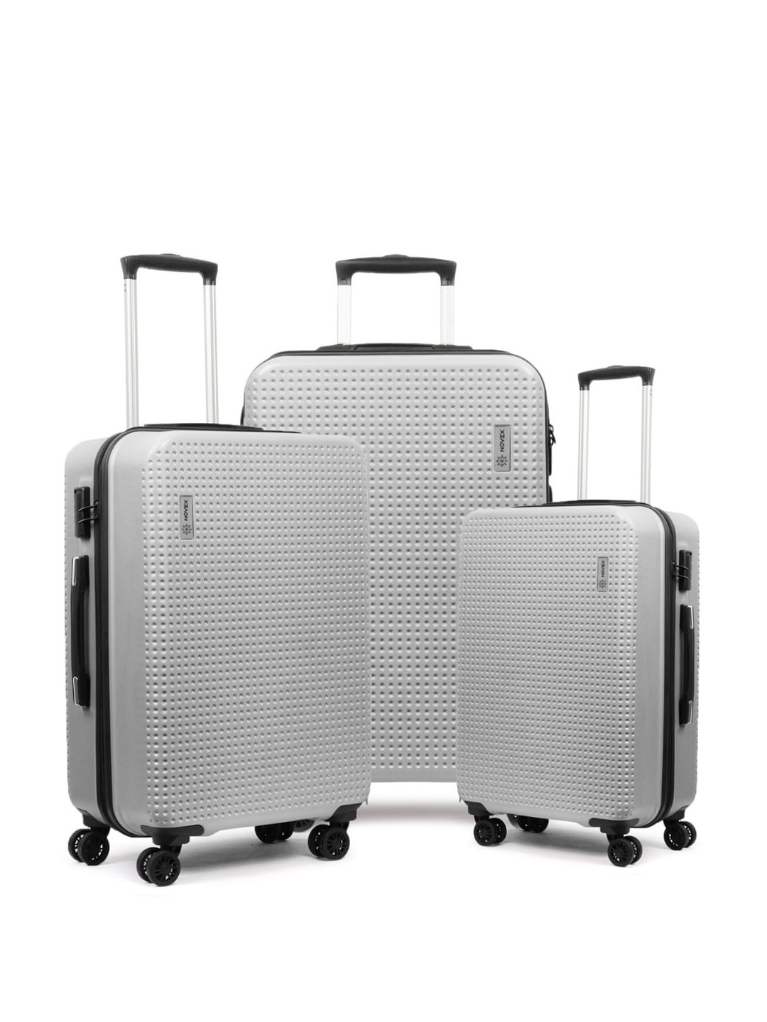 

NOVEX Unisex Set of 3 Grey Textured Hard-Sided Trolley Suitcases, Silver