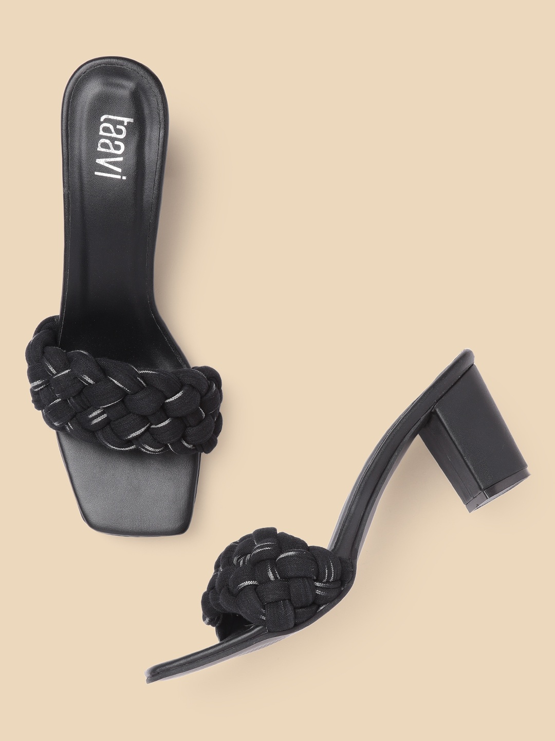 

Taavi Black & White Braided Block Heels