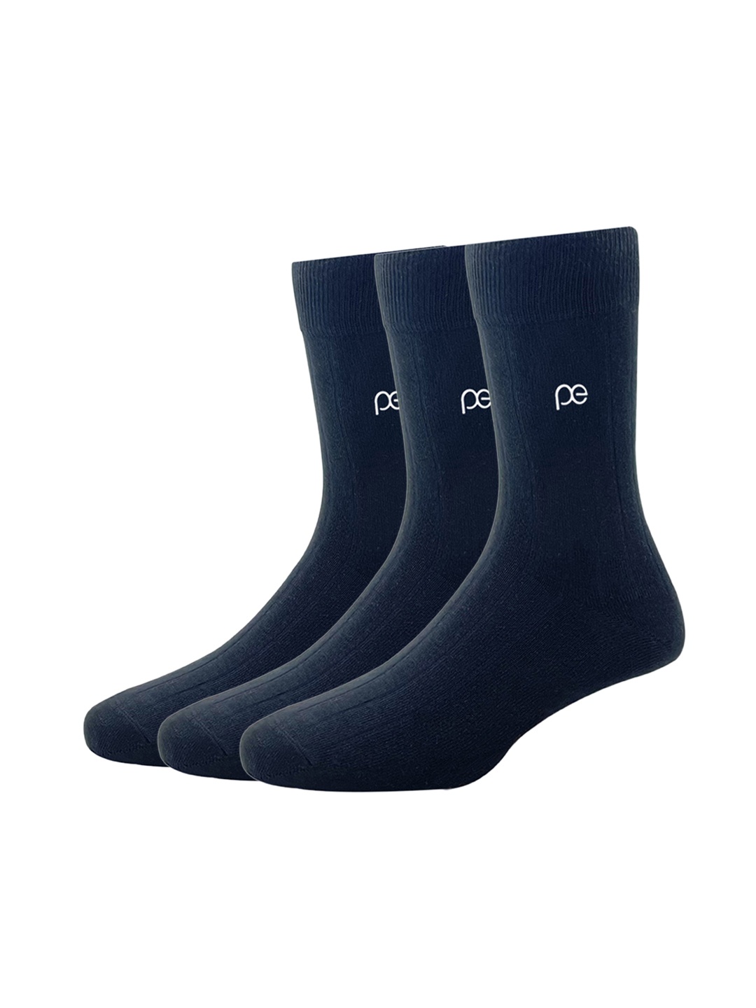 

Peter England Men Pack Of 3 Black Striped Calf-Length Socks