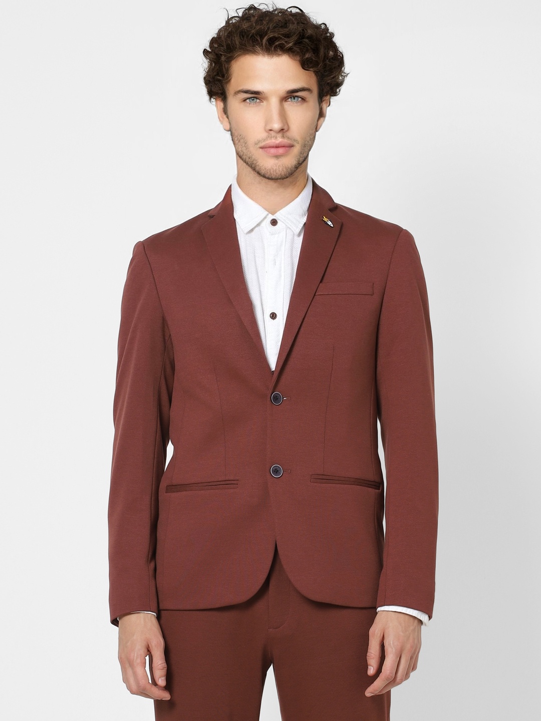 

Jack & Jones Brown Solid Slim Fit Solid Single-Breasted Casual Blazer