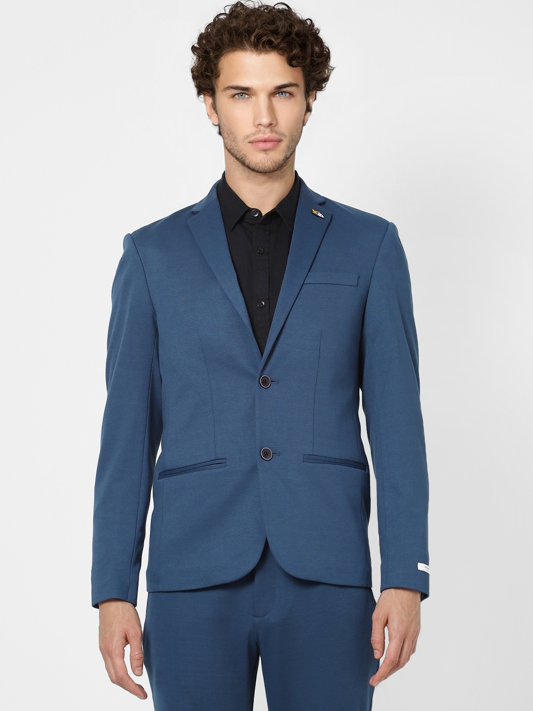 

Jack & Jones Blue Solid Slim Fit Solid Single-Breasted Casual Blazer