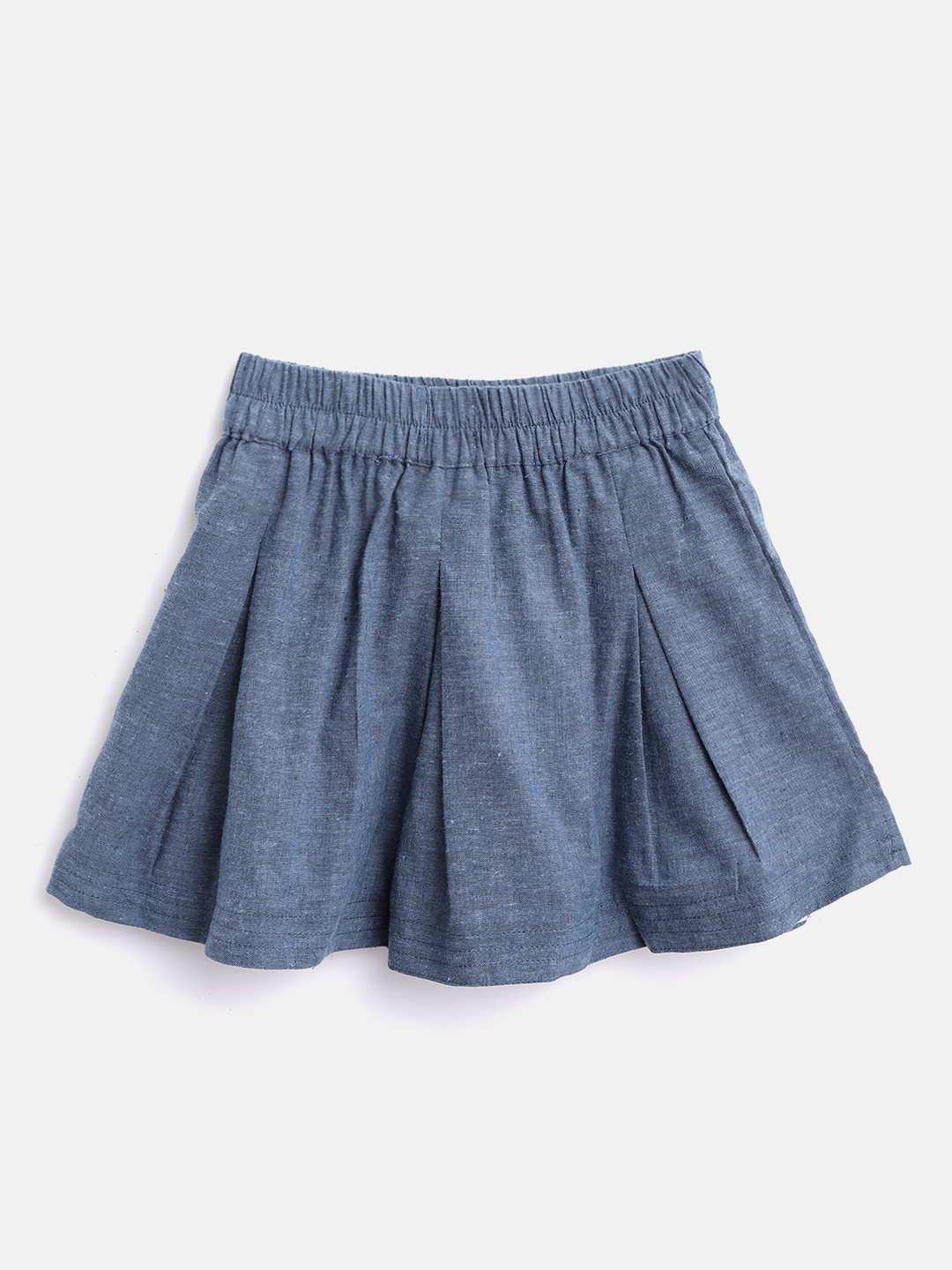 

luyk Girls Blue Pure Cotton Solid Box Pleated Mini Flared Skirt