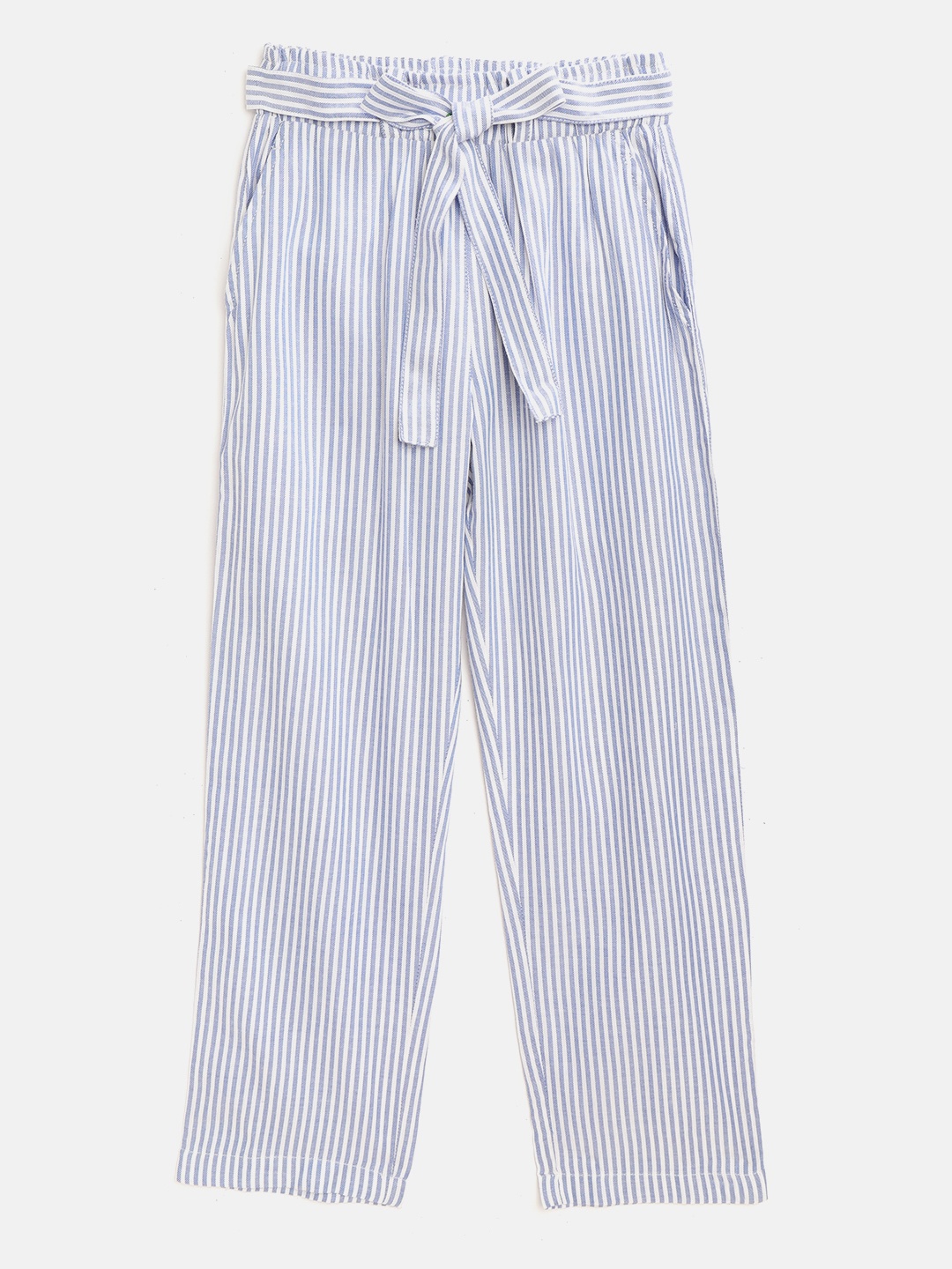 

luyk Girls Blue & White Cotton Striped High-Rise Regular Trousers