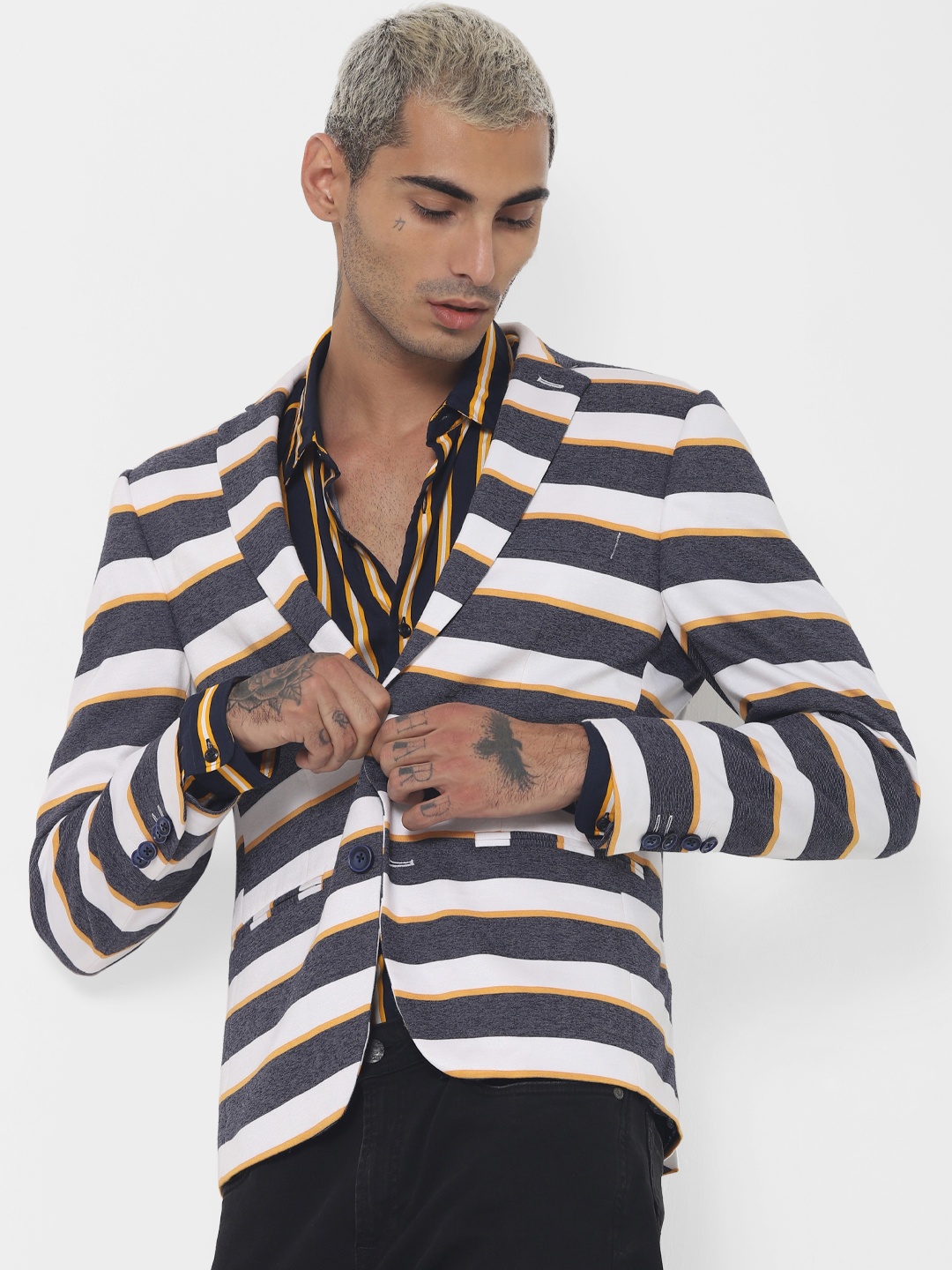 

Jack & Jones Men White Striped Blazer