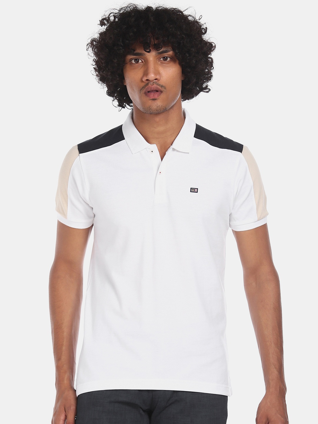 

Arrow Sport Men White Solid Polo Collar Cotton Pure Cotton T-shirt with Colourblocked Detail
