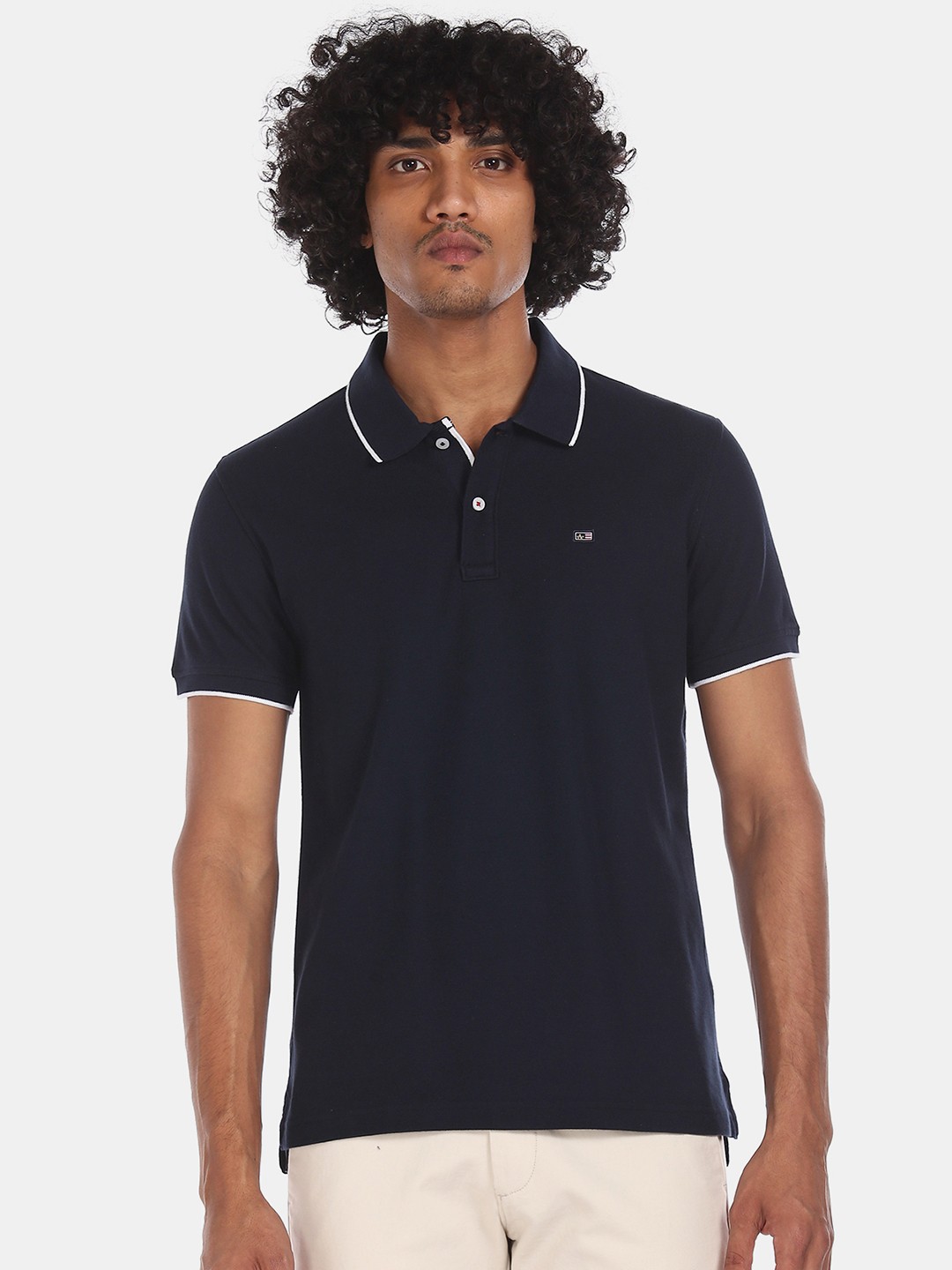

Arrow Sport Men Navy Blue Solid Polo Collar T-shirt