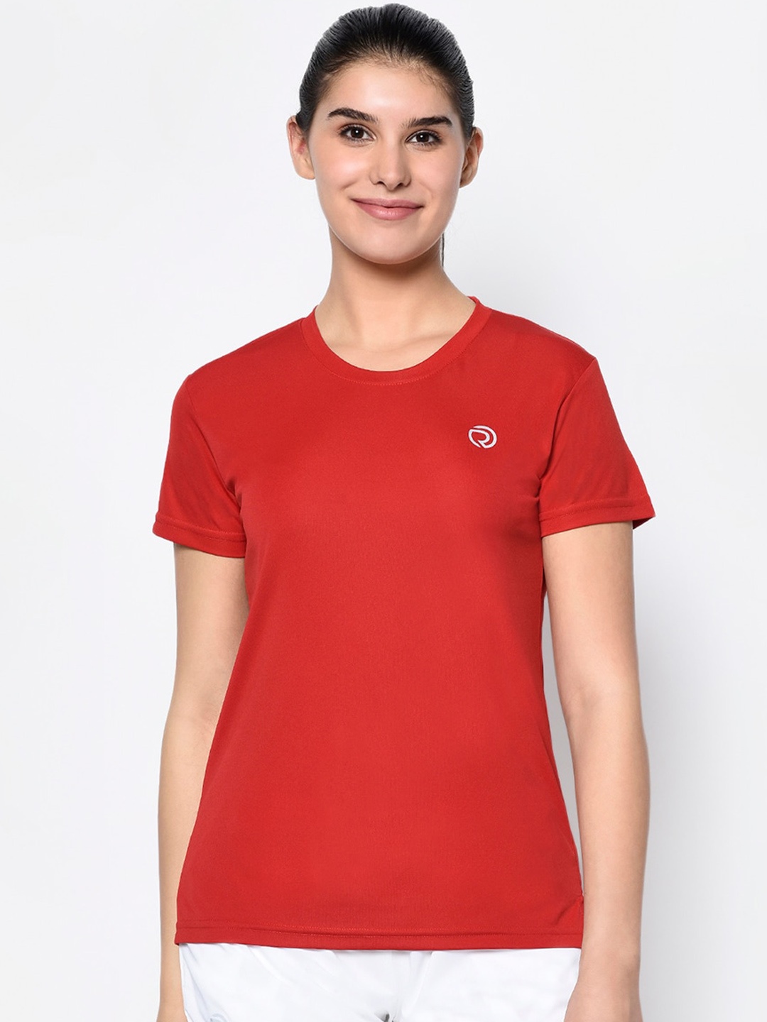 

Truerevo Women Red Solid Round Neck T-shirt