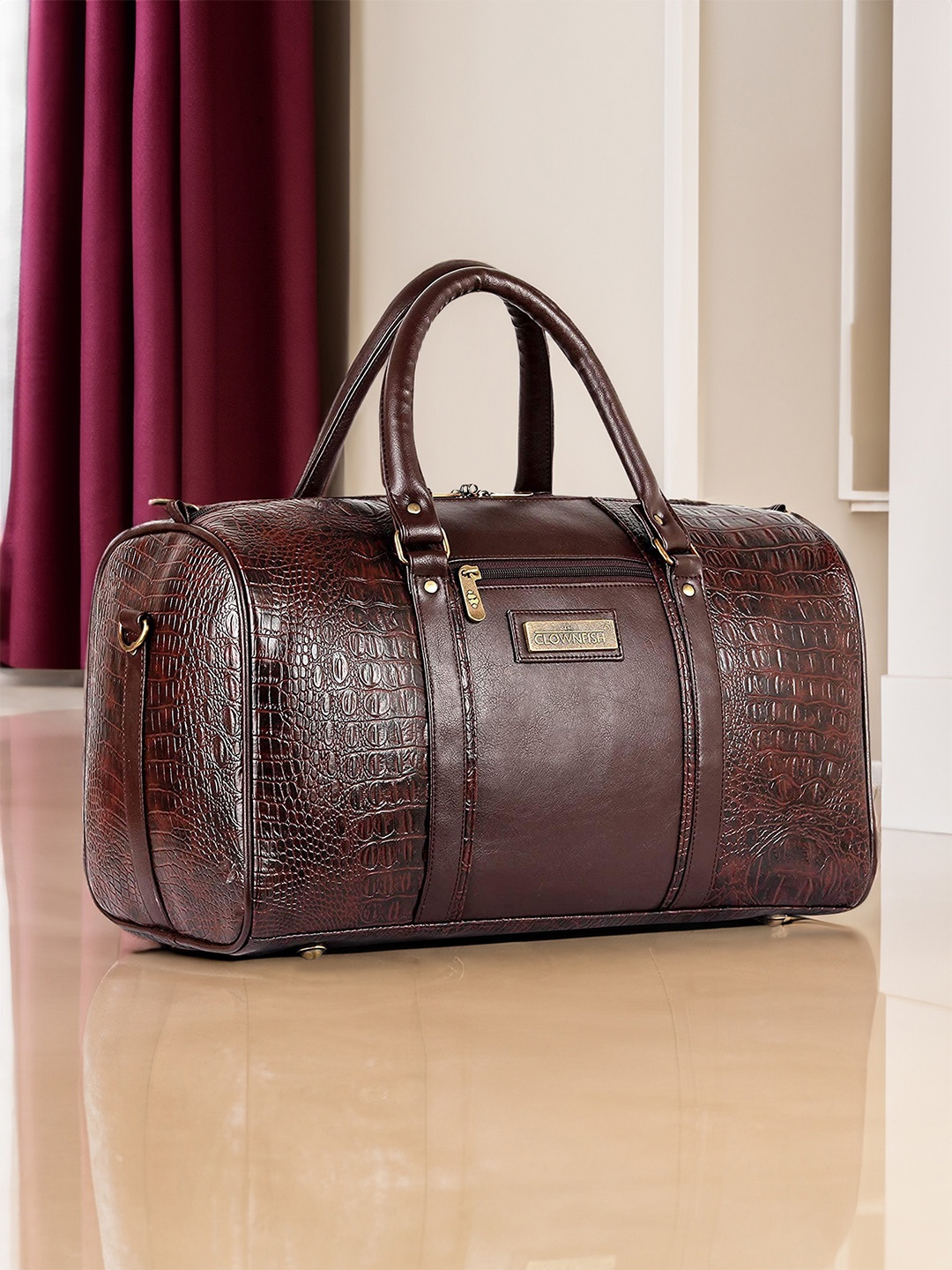 

THE CLOWNFISH Crocodila Brown Textured Duffel Bag