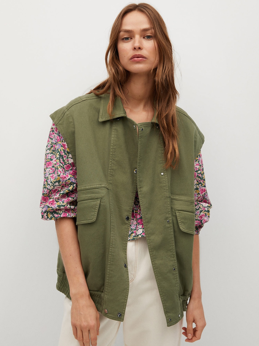 

MANGO Women Olive Green Solid Tailored Jacket