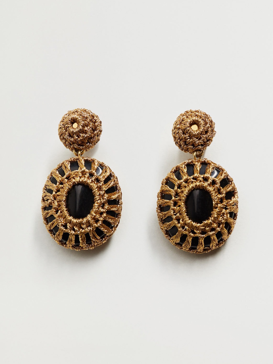 

MANGO Brown & Black Beaded Oval Drop Earrings
