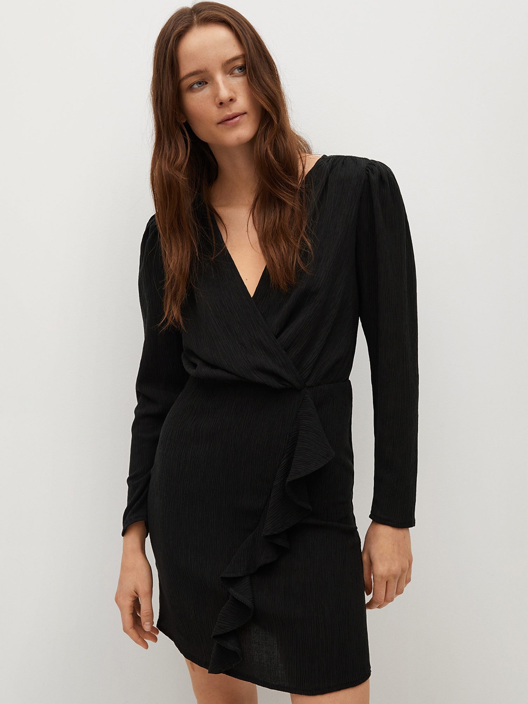

MANGO Women Black Solid Sustainable Wrap Dress