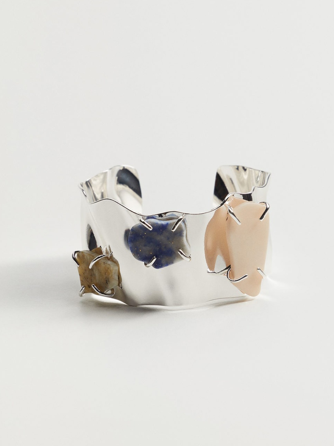 

MANGO Women Silver-Toned Stone Studded Cuff Bracelet