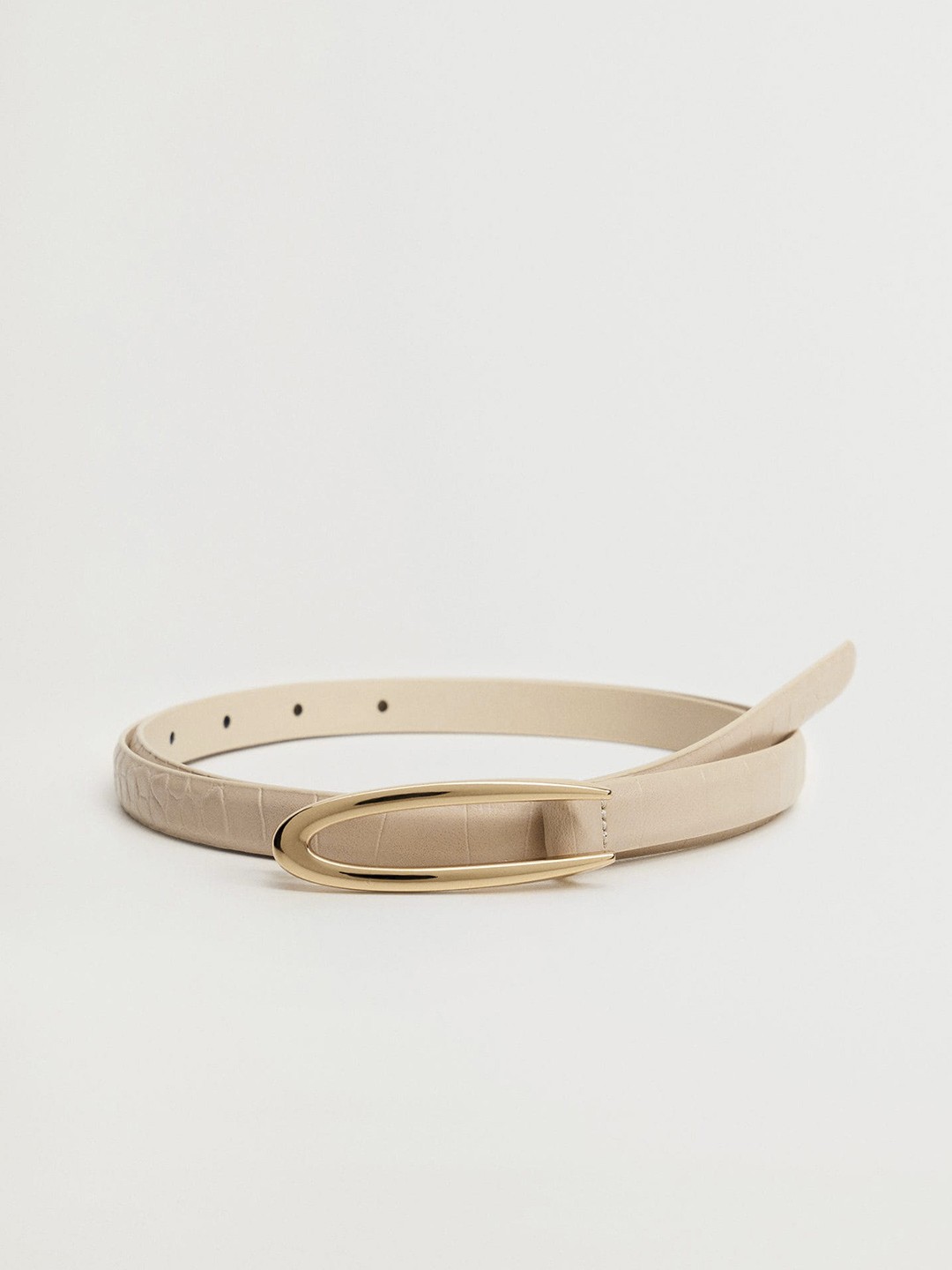 

MANGO Women Light Beige Croc Textured Slim Waist Belt