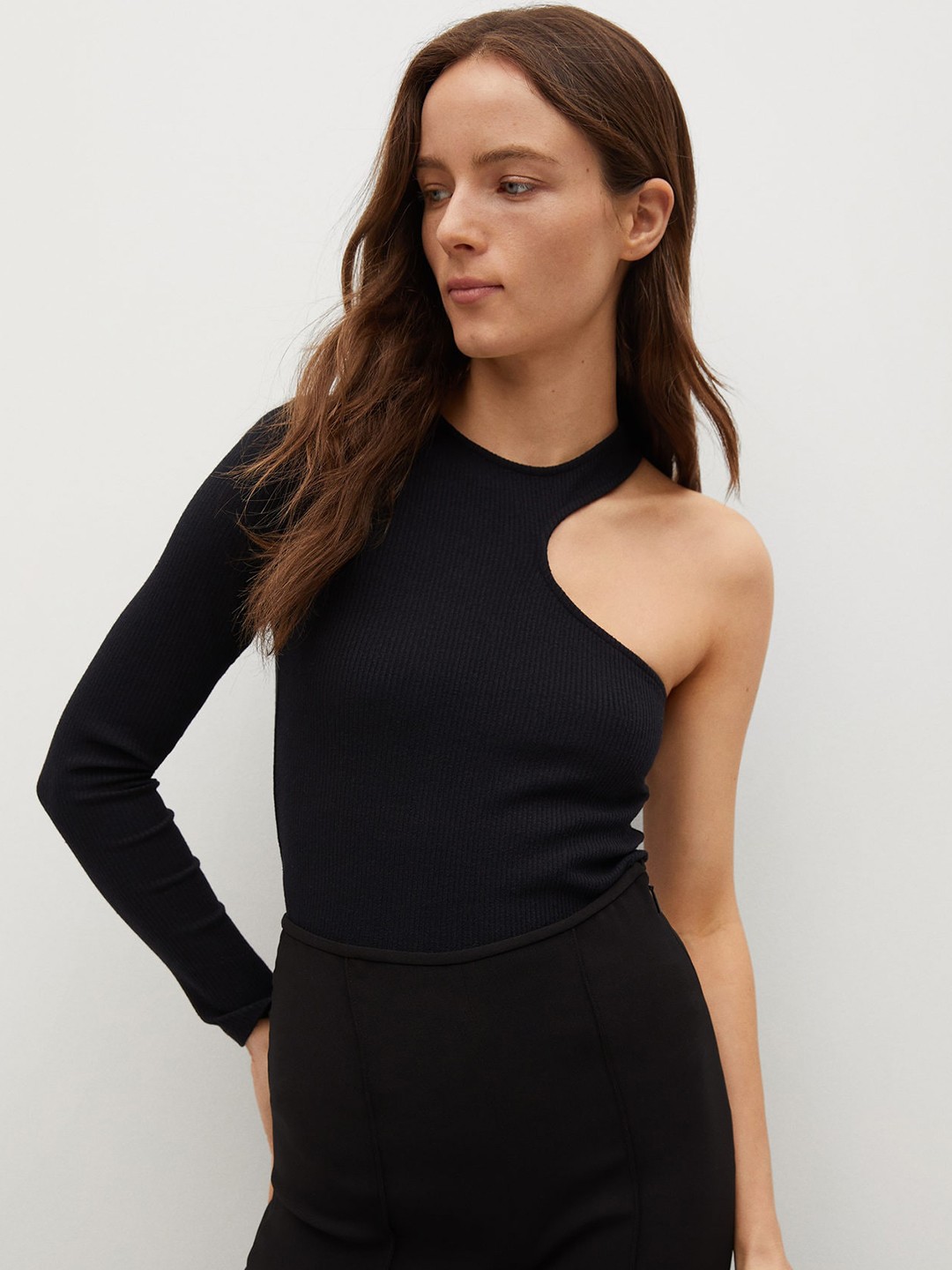 

MANGO Black One Shoulder Sustainable Fitted Top