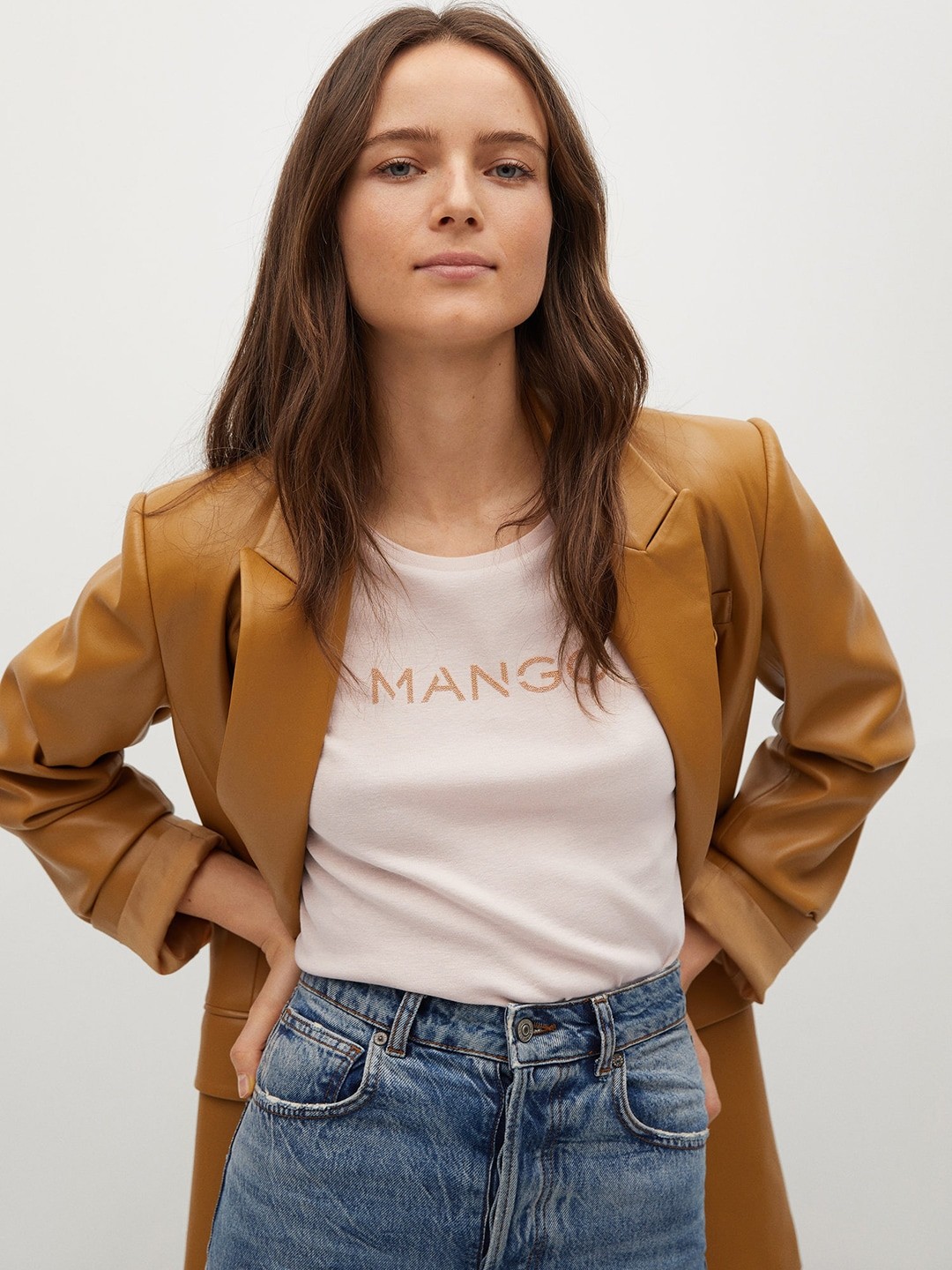 

MANGO Women Pink Organic Cotton Brand Logo Printed T-shirt