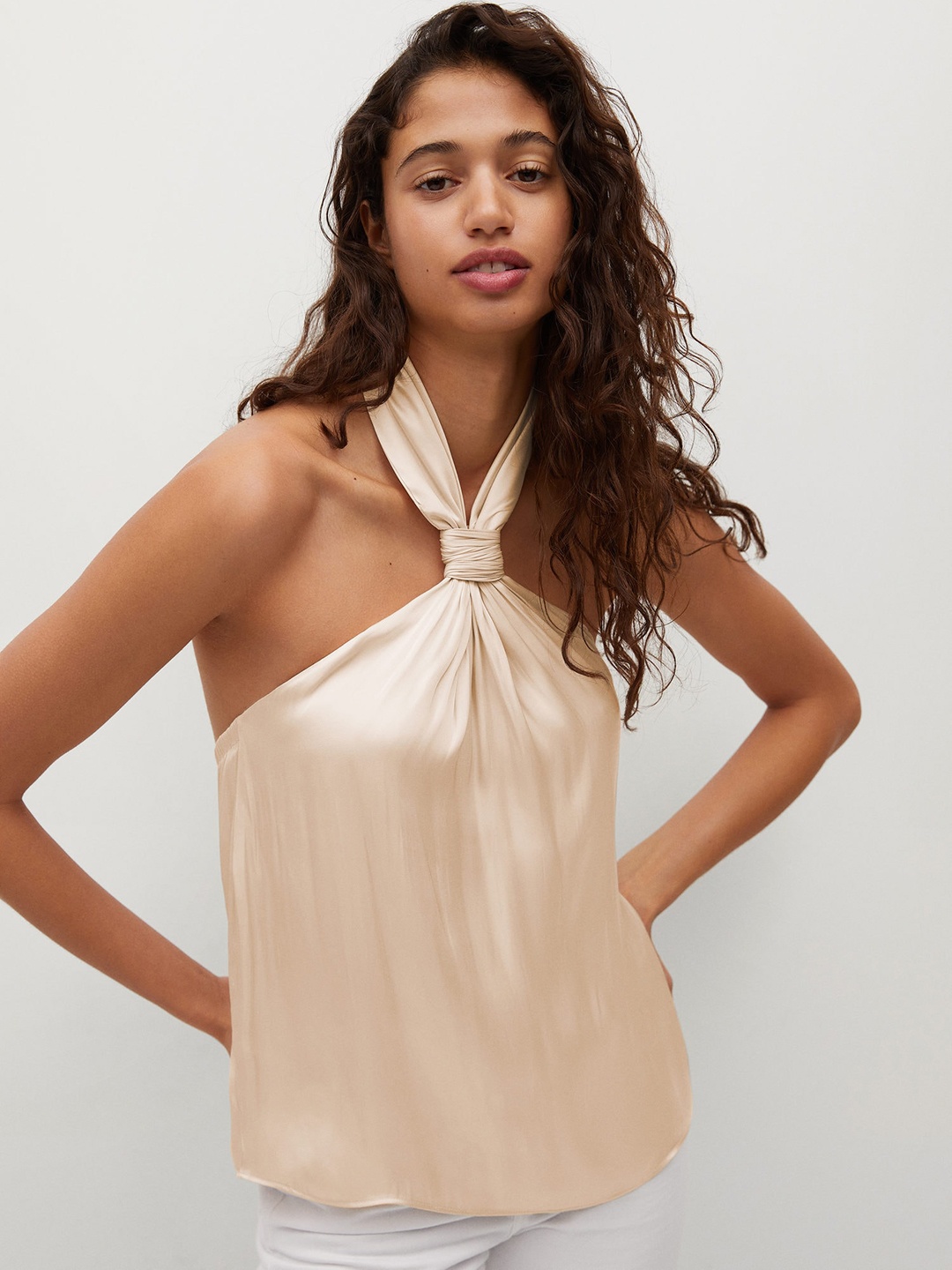 

MANGO Cream-Coloured Halter Neck Solid Top