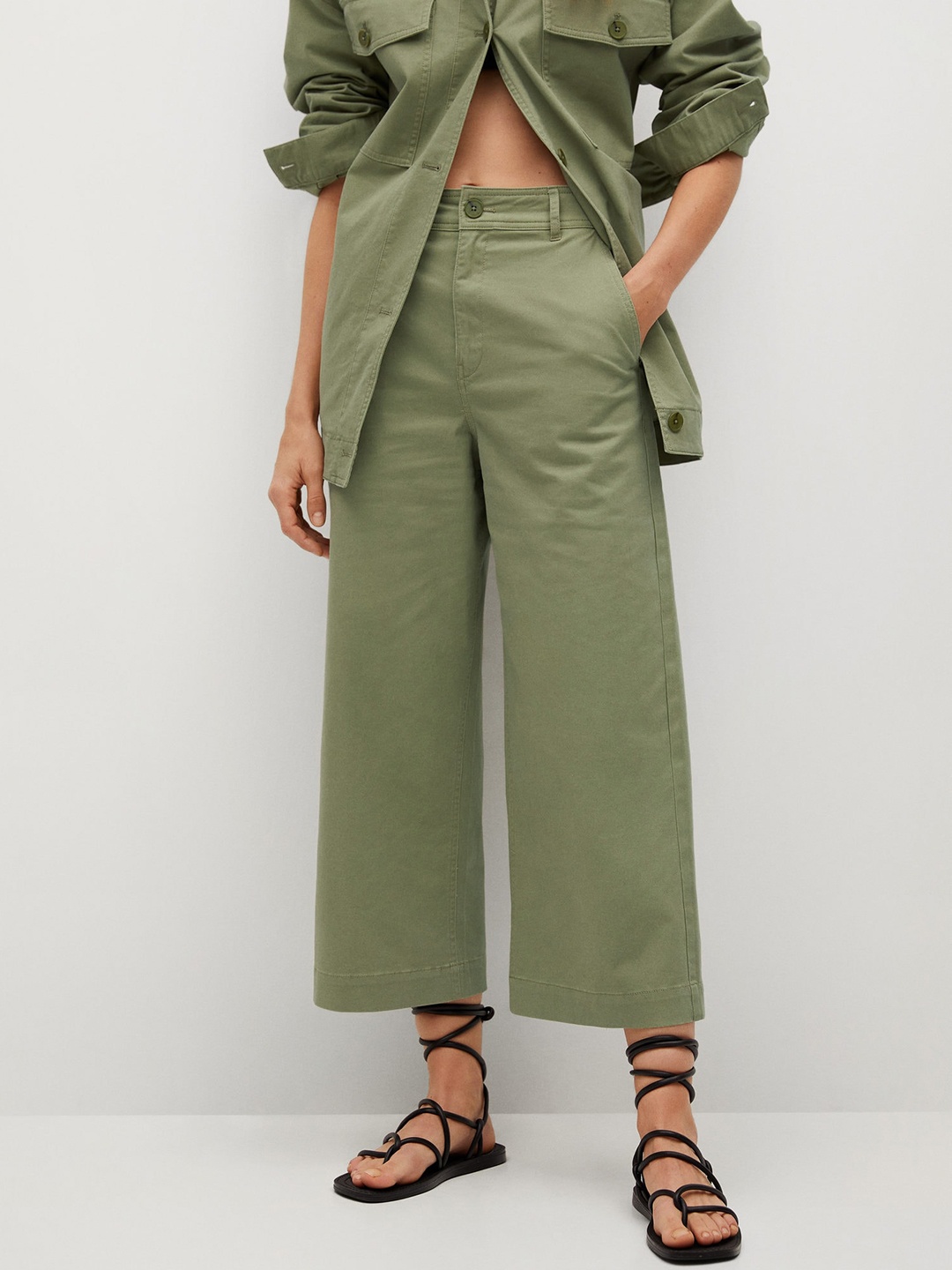 

MANGO Women Green RegularCulottes Trousers