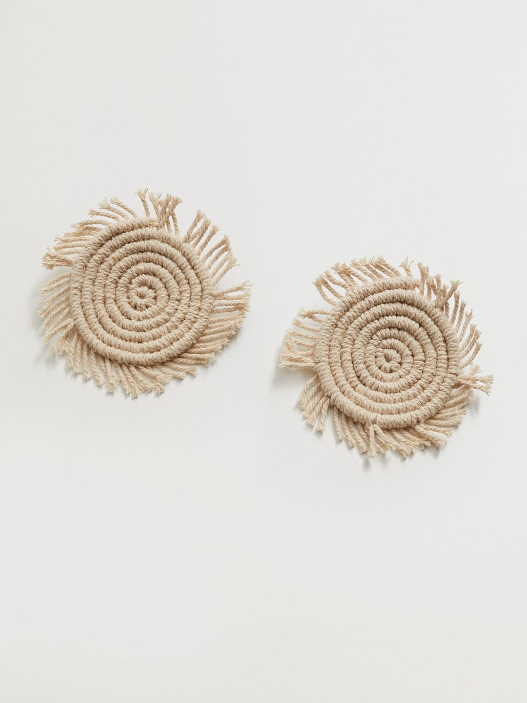 

MANGO Light Beige Circular Drop Earrings with Fringes