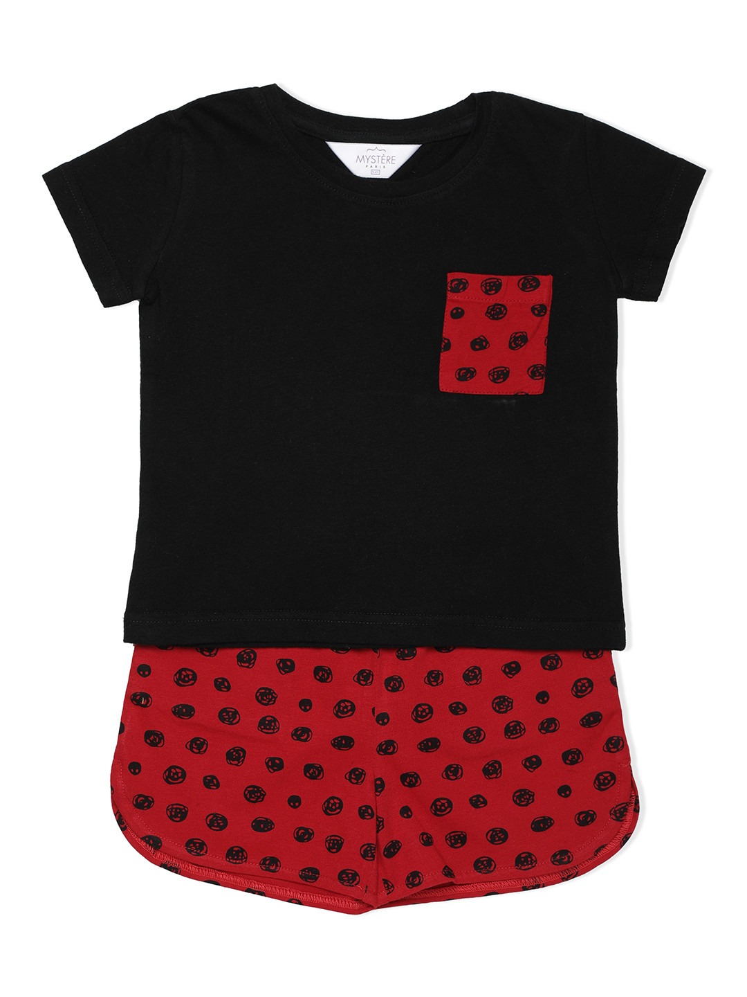 

Mystere Paris Girls Maroon & Black Polka Dot Printed Night suit