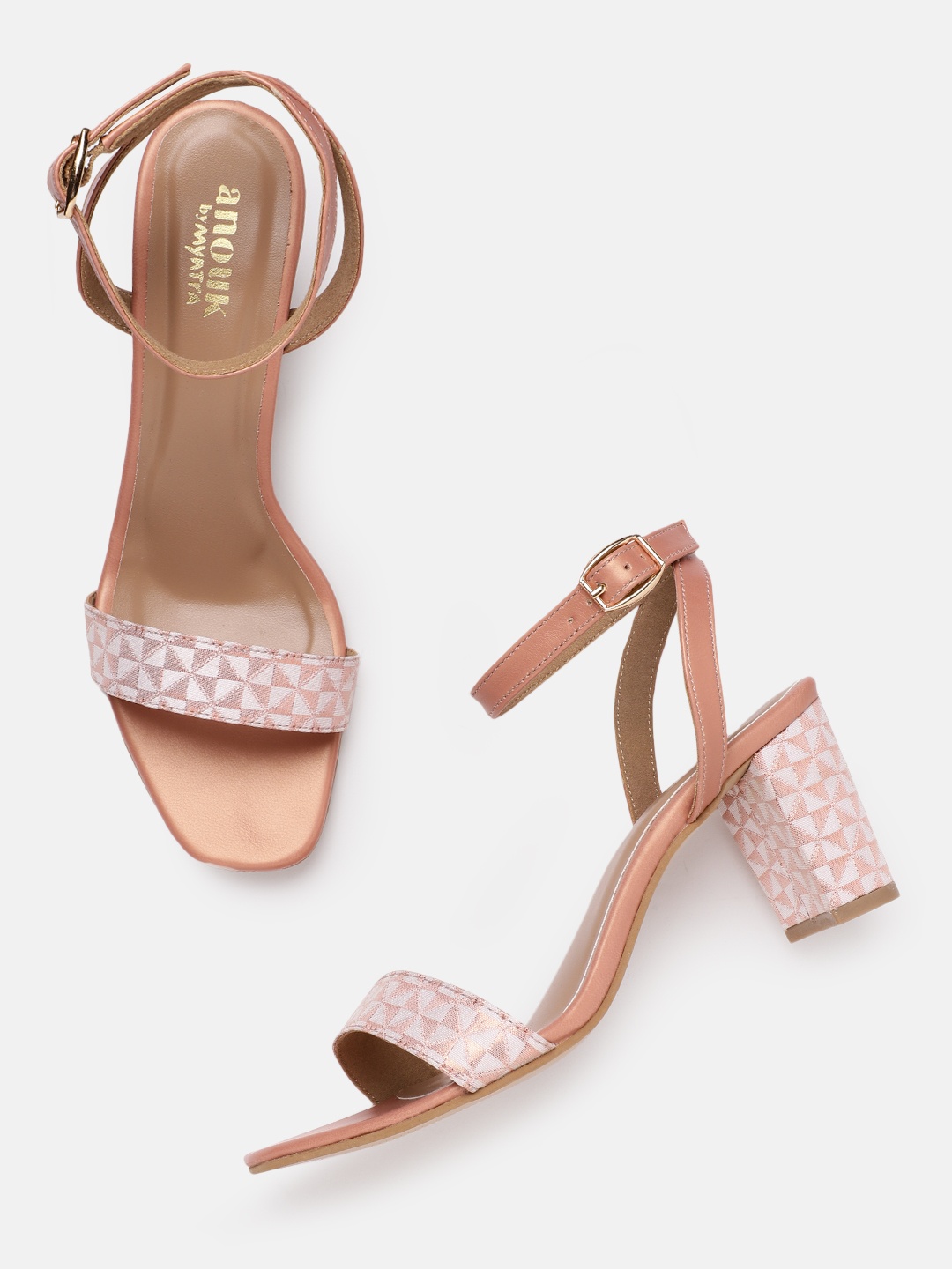 

Anouk Women Pink & Off White Geometric Woven Design Mid-Top Block Heels