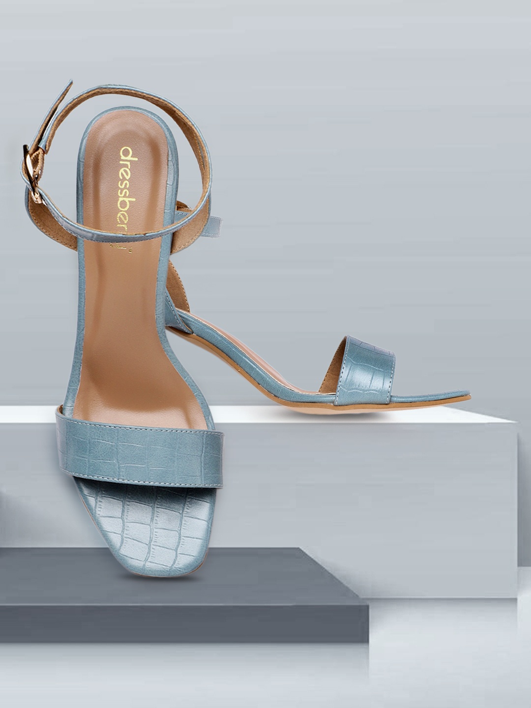 

DressBerry Women Blue Croc Textured Block Heels