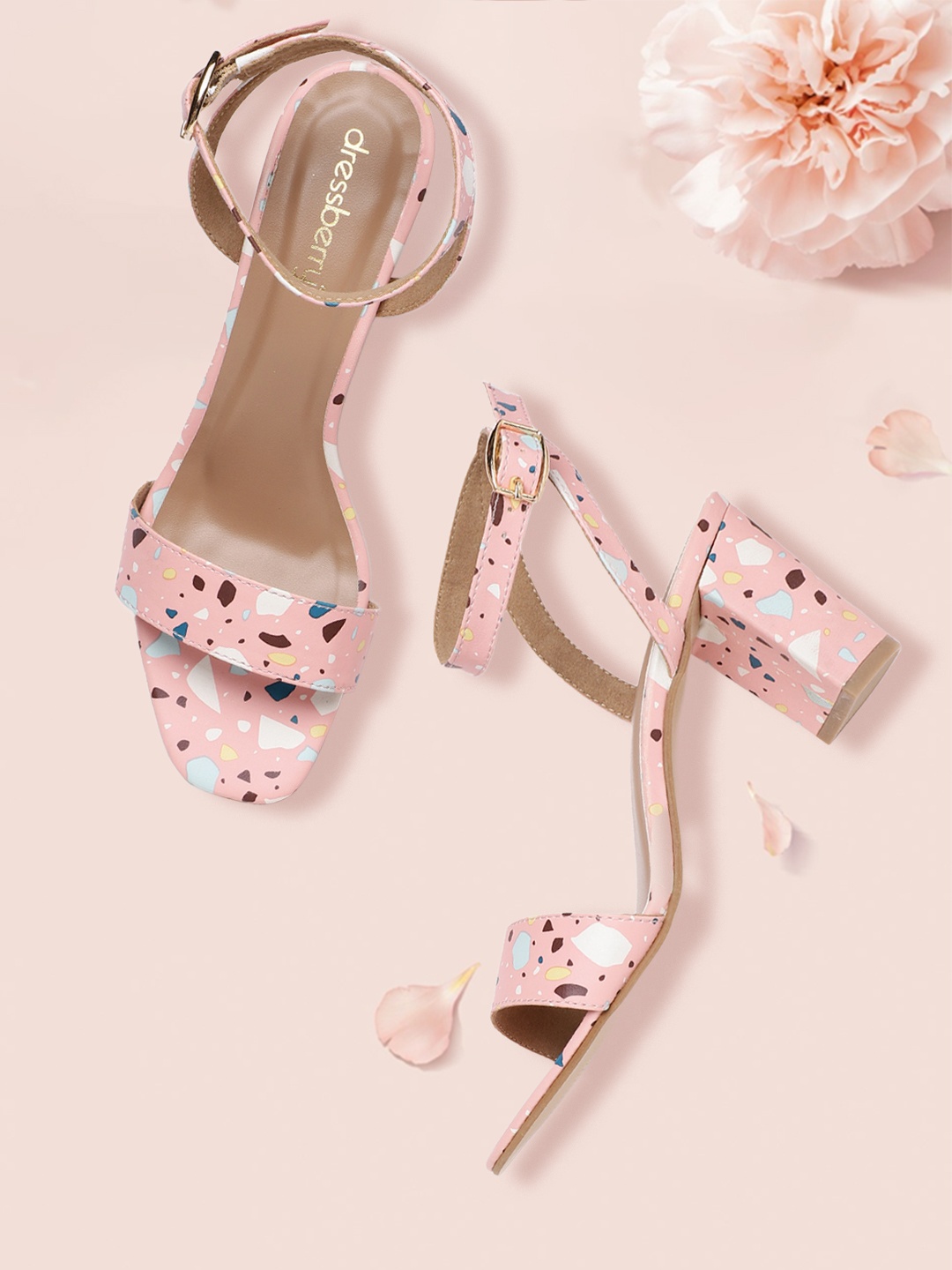 

DressBerry Peach-Coloured & White Printed Block Heels