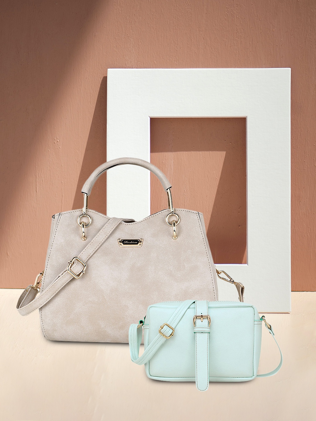 

WOMEN MARKS Cream-Coloured Solid Handheld Bag with Sling Bag