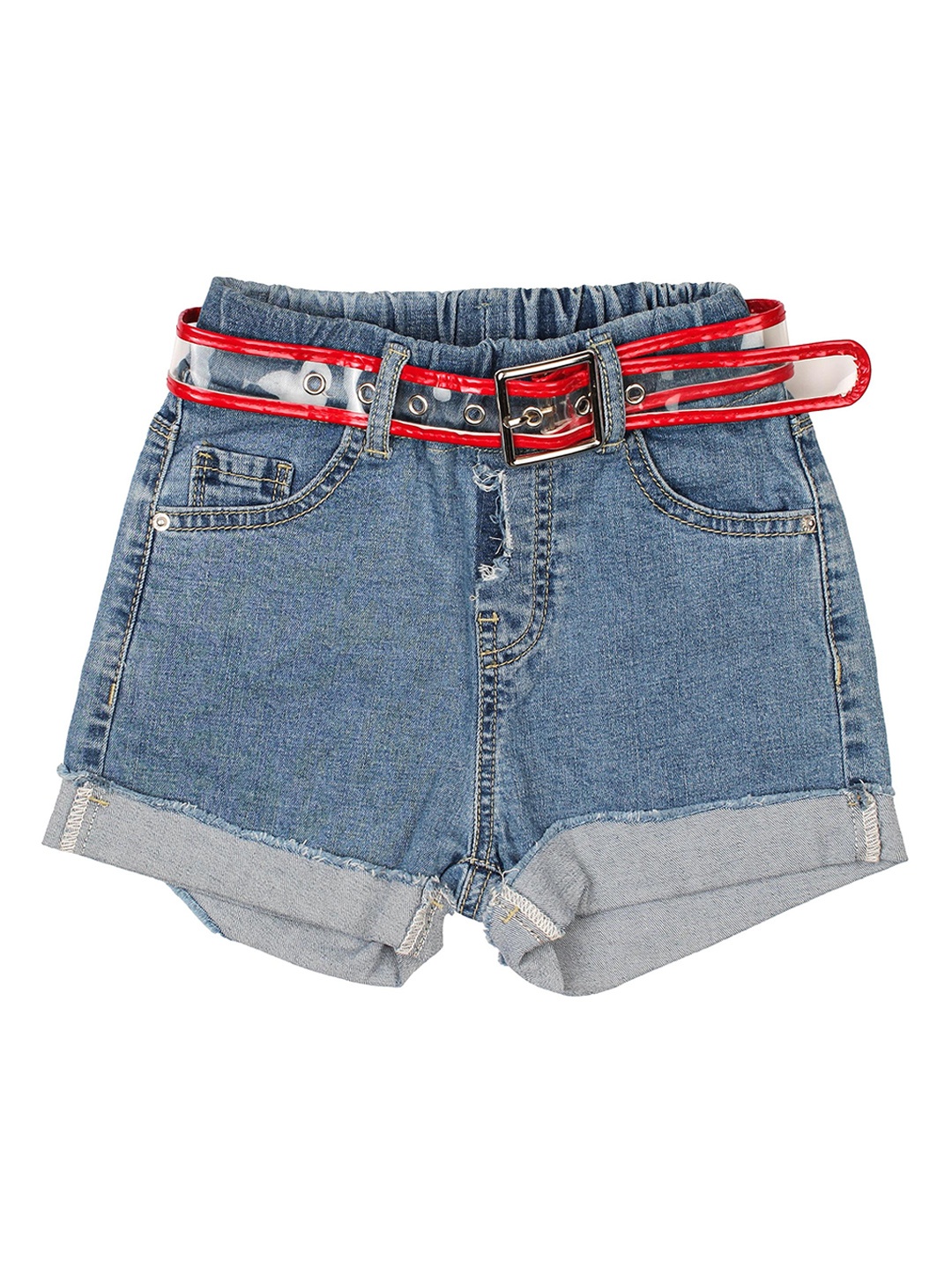 

Lil Lollipop Girls Blue Solid Regular Fit Cotton Denim Shorts With Belt