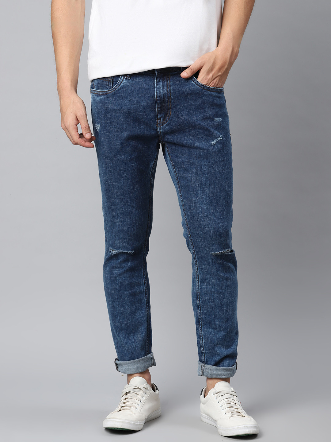 

Mast & Harbour Men Navy Blue Skinny Fit Slash Knee Stretchable Jeans