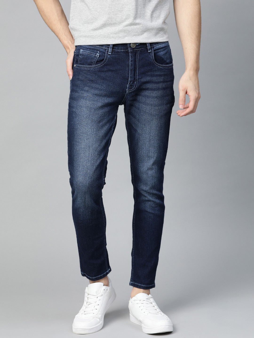 

Mast & Harbour Men Navy Blue Slim Tapered Fit Heavy Fade Stretchable Jeans