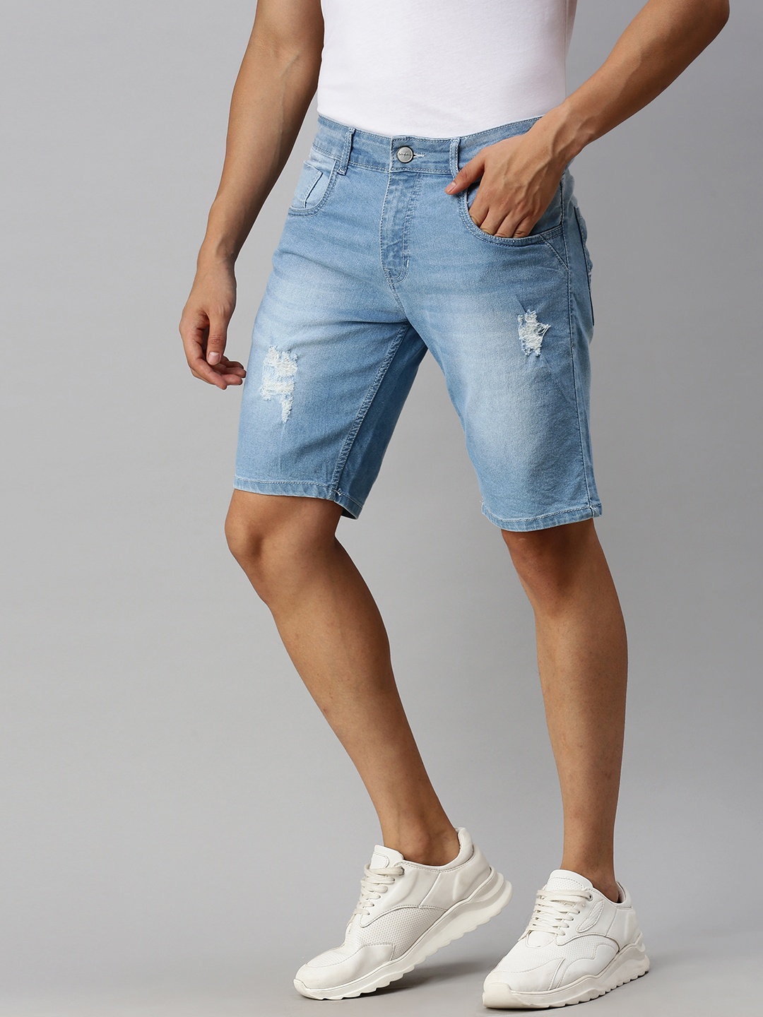 

Mast & Harbour Men Blue Washed Regular Fit Denim Shorts