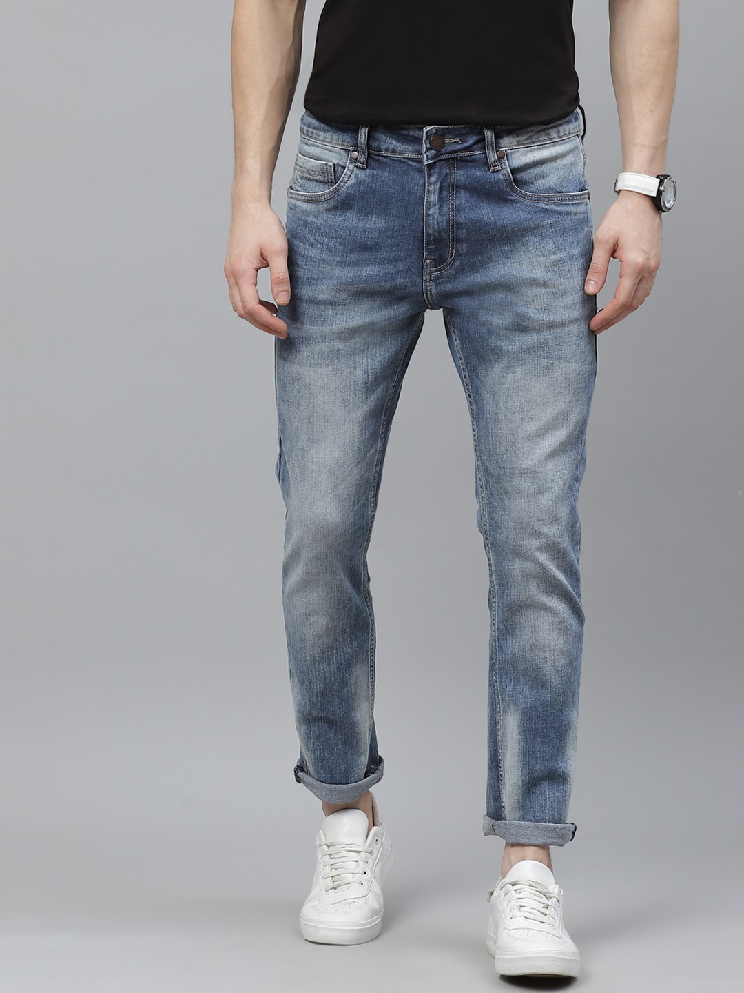 

Mast & Harbour Men Navy Blue Skinny Fit Heavy Fade Stretchable Jeans
