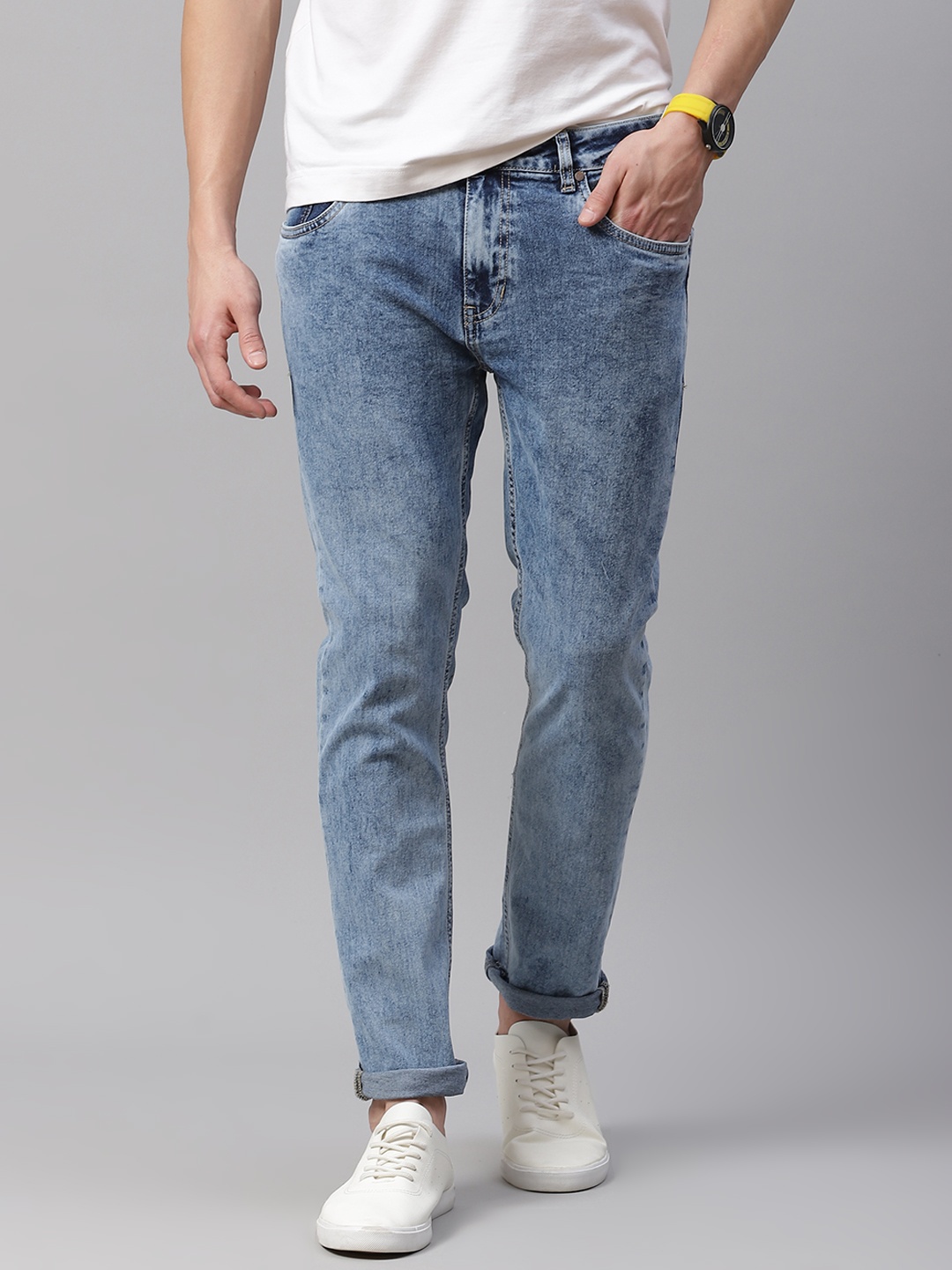 

Mast & Harbour Men Blue Skinny Fit Heavy Fade Stretchable Jeans