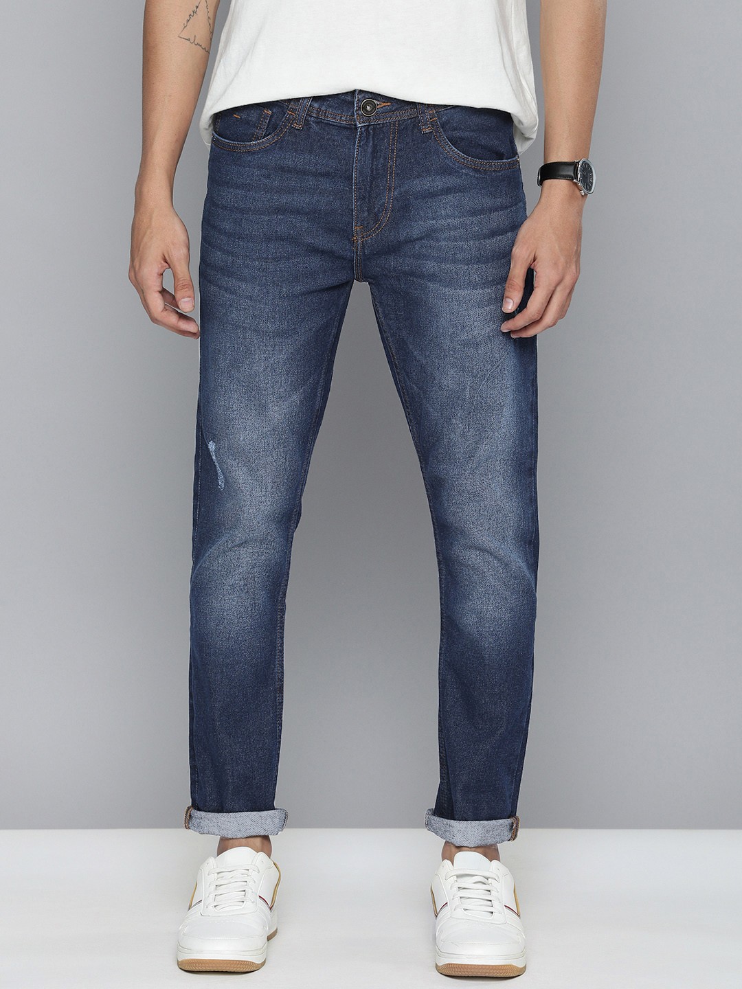 

Mast & Harbour Men Blue Skinny Fit Heavy Fade Stretchable Jeans