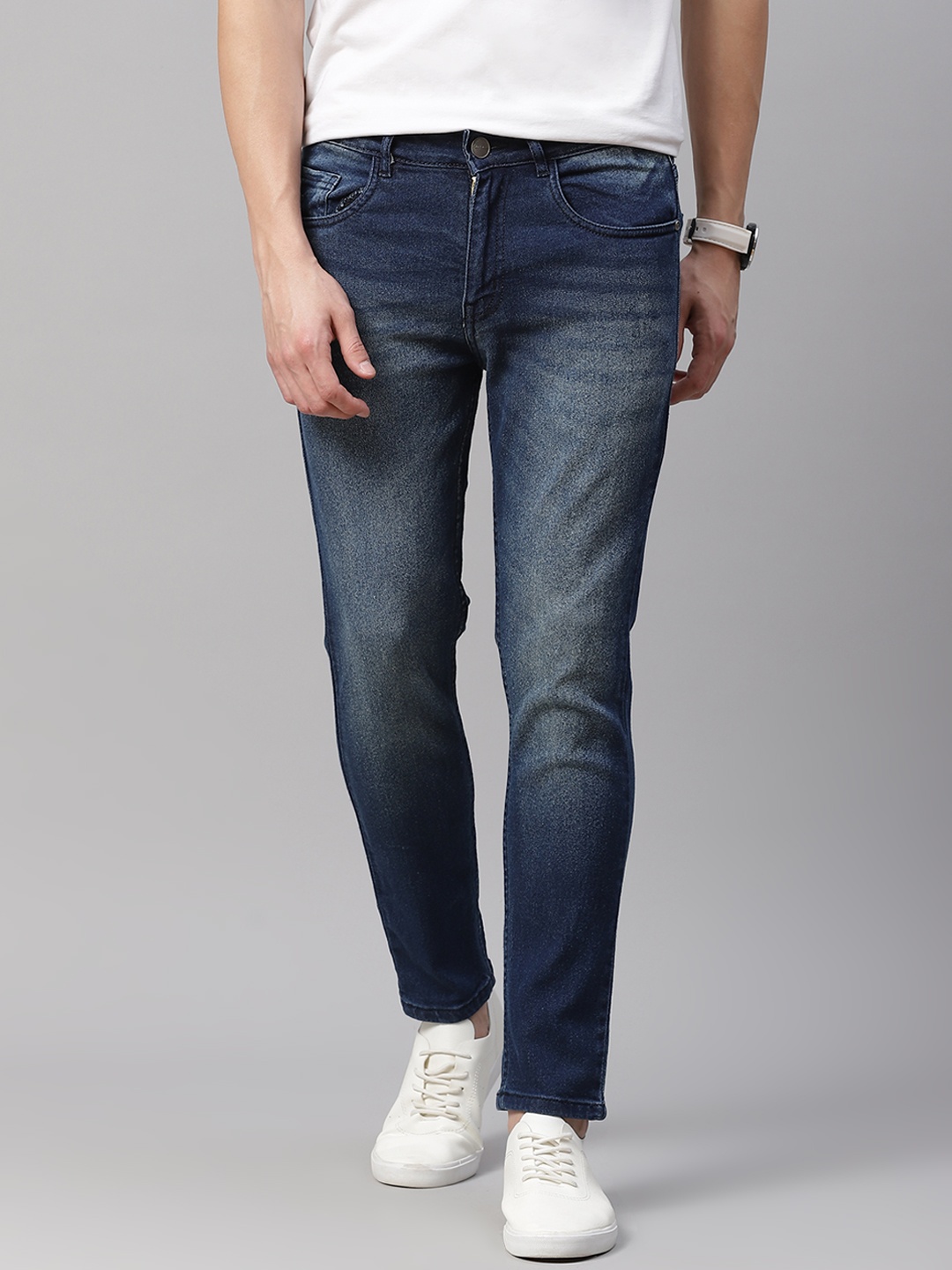 

Mast & Harbour Men Navy Blue Slim Tapered Fit Light Fade Stretchable Jeans