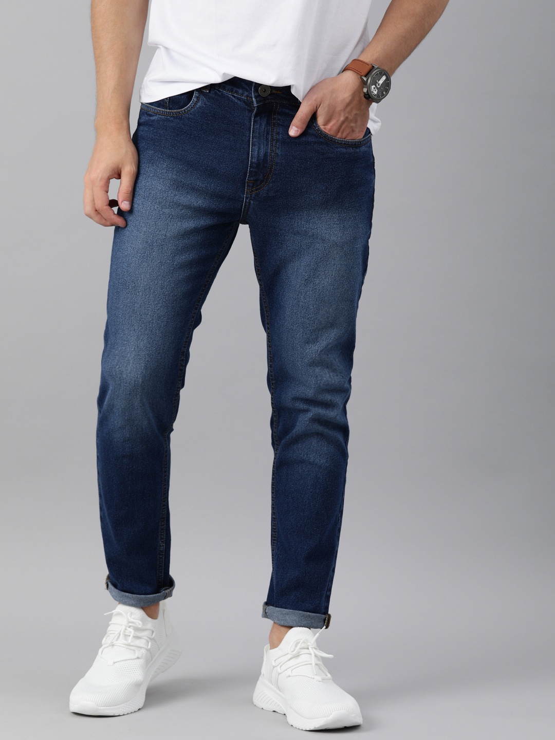 

Mast & Harbour Men Navy Blue Light Fade Stretchable Jeans