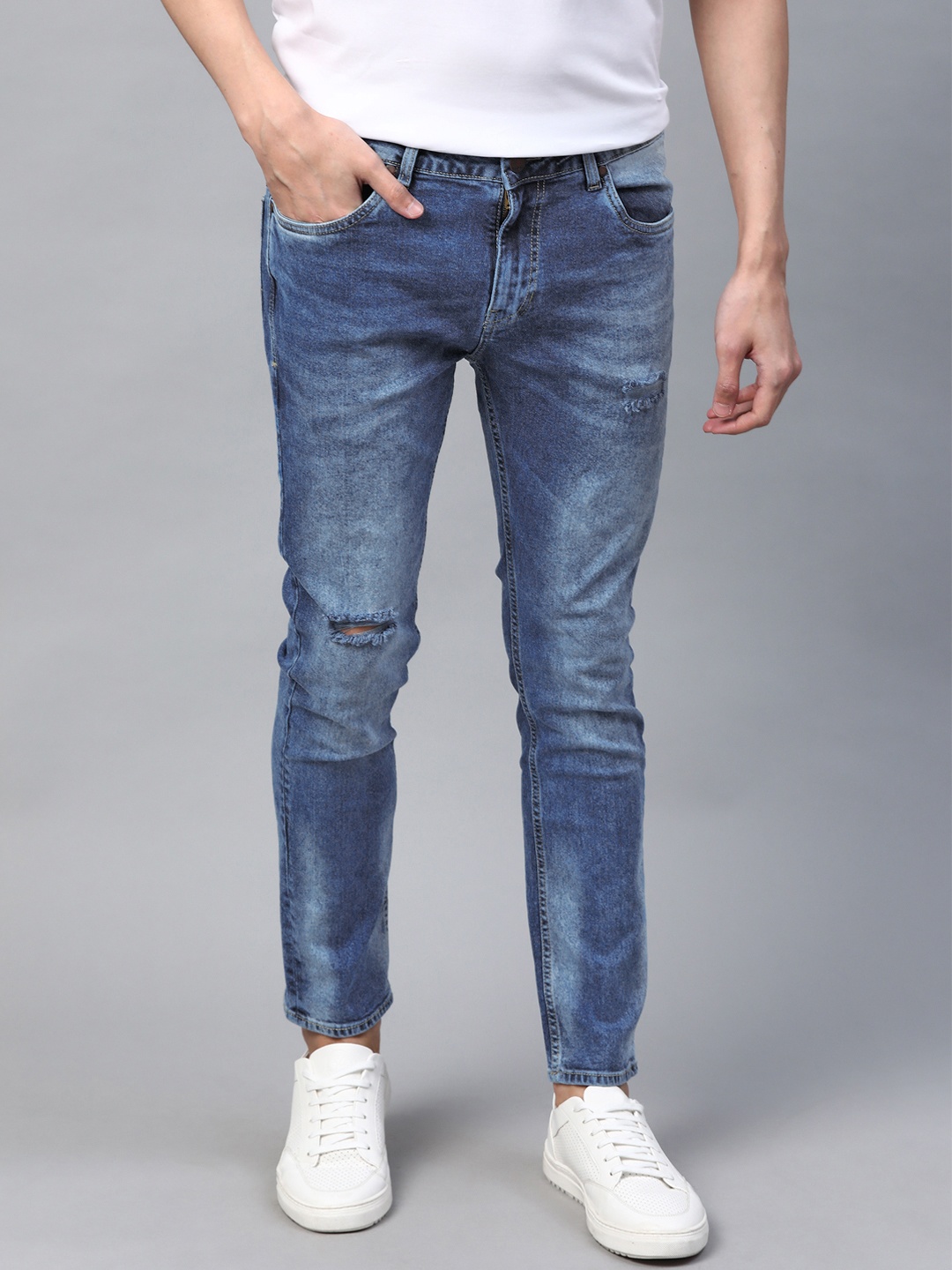 

Mast & Harbour Men Blue Skinny Fit Mildly Distressed Light Fade Stretchable Jeans