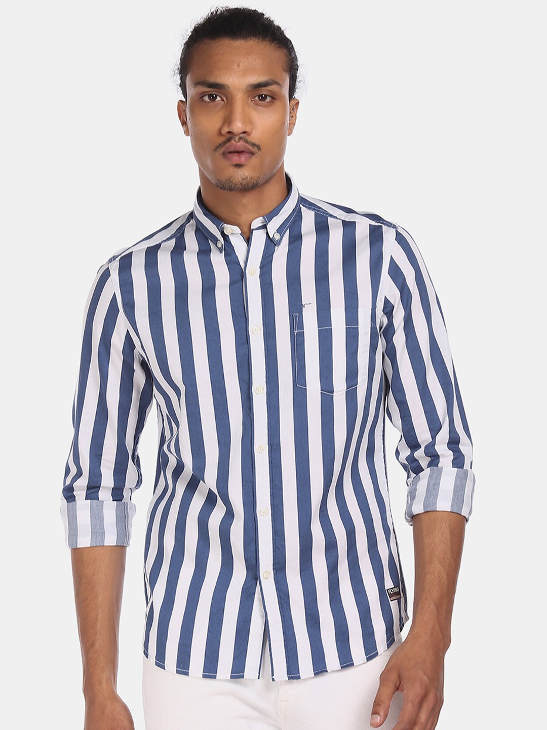 

Flying Machine Men Blue Regular Fit Striped Casual Shirt