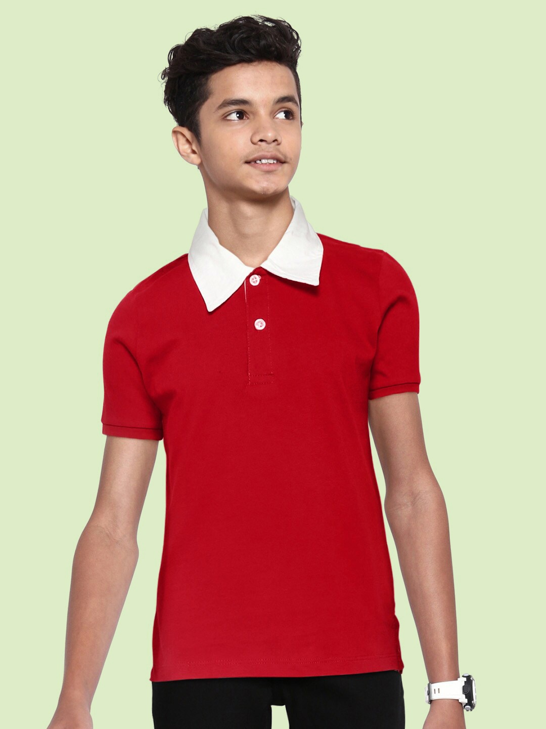 

YK Boys Red Solid Polo Collar Pure Cotton T-shirt