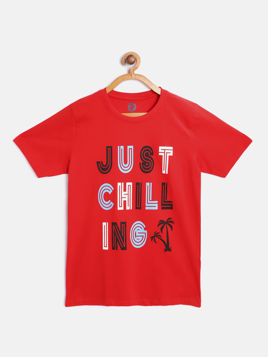 

YK Boys Red & Blue Cotton Typography Print Round Neck T-shirt